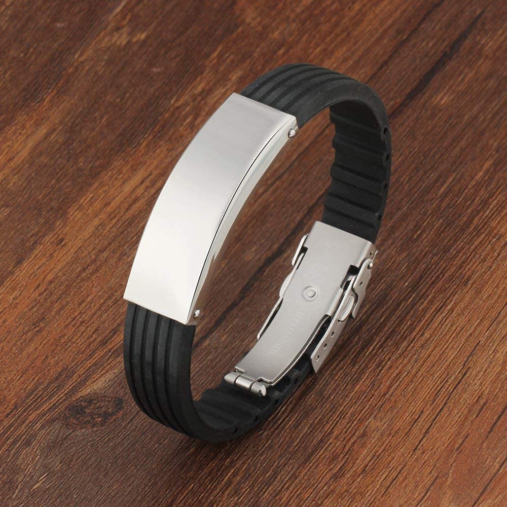 Personalized Stainless Steel Engraved ID Bracelet for Men - Custom Name Engraved Bangle Jewelry Gift for Boyfriend, Husband - Perfect for Anniversary, Birthday & Special Occasions