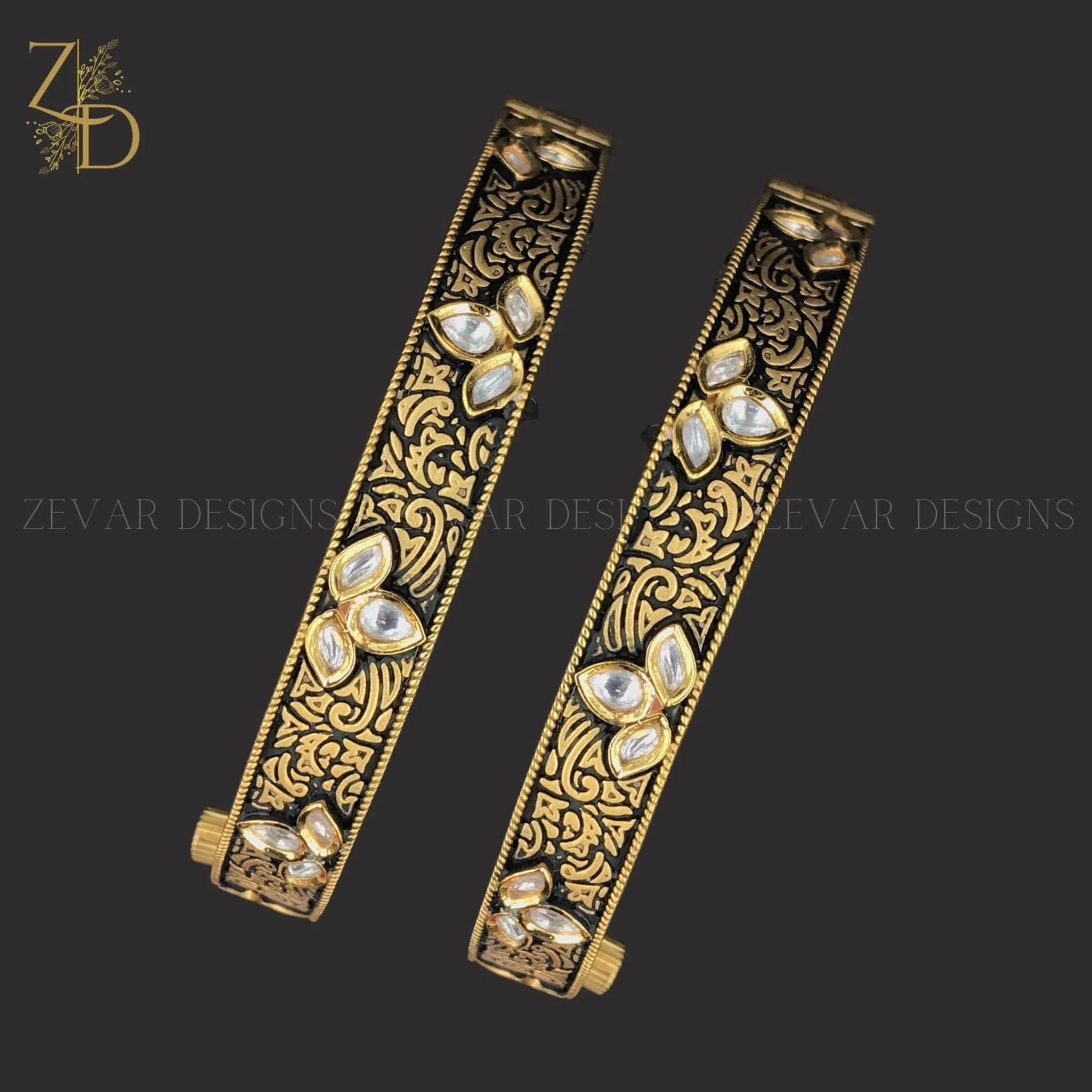 Exquisite Kundan Meena Bangle Set - Traditional Indian Handmade Jewelry in Black & Gold for Women | Perfect for Weddings, Festivals & Ethnic Fashion