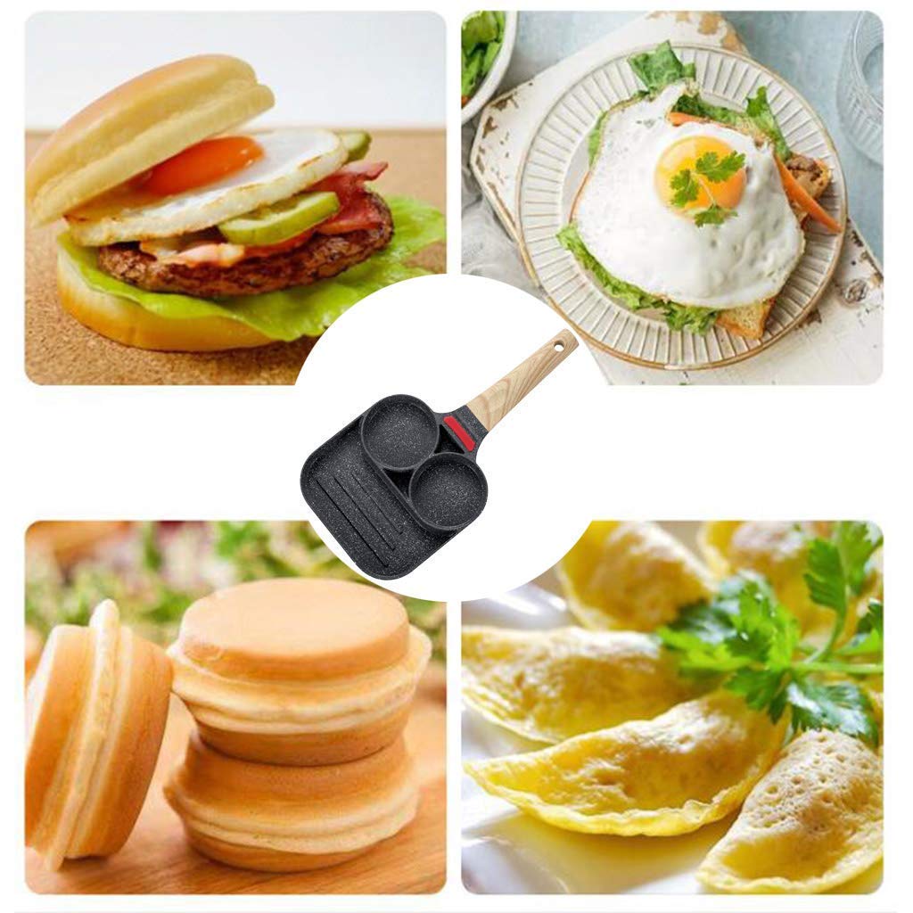 3-Hole Nonstick Omelet Frying Pan for Burgers, Eggs & Ham - Aluminum Alloy Breakfast Maker - Perfect for Cooking Omelets, Pancakes & Fried Eggs - Ideal for Home Kitchen, Camping & Quick Breakfasts