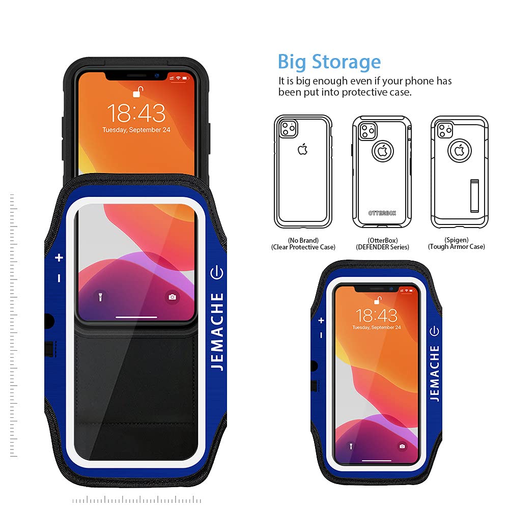JEMACHE iPhone 16/15/14/13/12 Pro Armband with AirPods Holder - Adjustable Running Arm Band for Gym Workouts & Fitness - Navy Blue - Perfect for Jogging, Cycling & Outdoor Sports