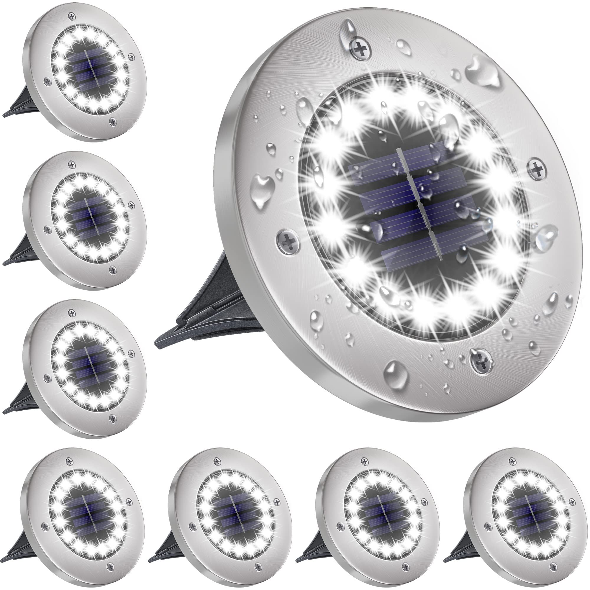 NFESOLAR 16 LED Solar Lights Outdoor Waterproof - Bright Solar Pathway Lights for Yard, Garden, Lawn, Walkway & Driveway (8 Pack White) - Perfect for Landscape Lighting & Nighttime Safety