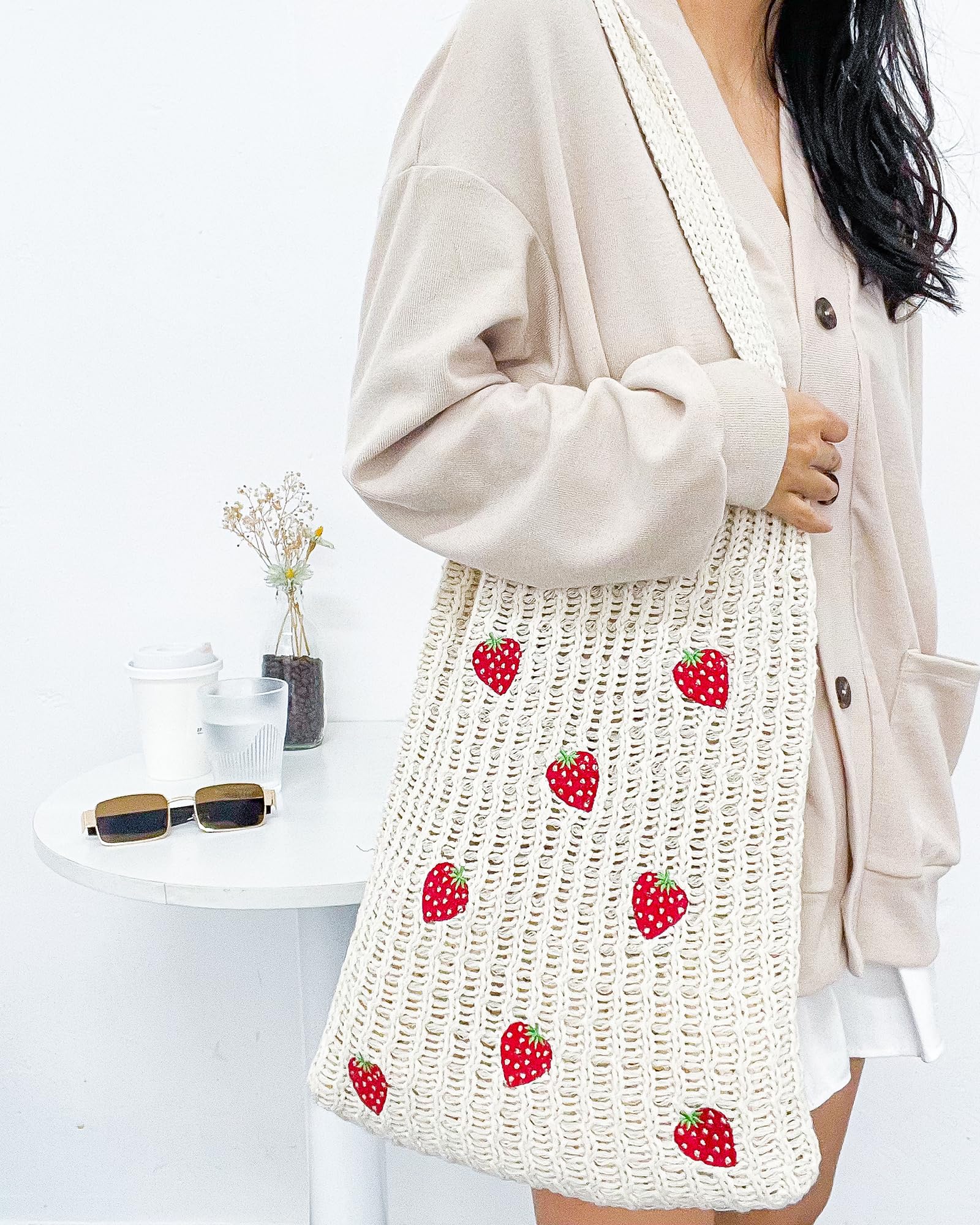 Stylish Strawberry Crochet Tote Bag - Handmade Knitted Shoulder Bag for Women | Perfect for Beach, Shopping & Everyday Use