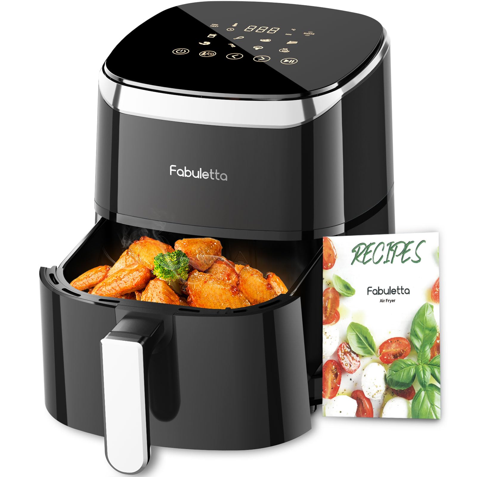 Fabuletta 4L Air Fryer with 9-in-1 Functions, 230°C Max Temperature, Digital LED Touchscreen, Rapid Air & Fat Removal Technology - Preheat & Shake Mode (Black) | Perfect for Healthy Frying, Baking, Roasting & Meal Prep in Home Kitchen