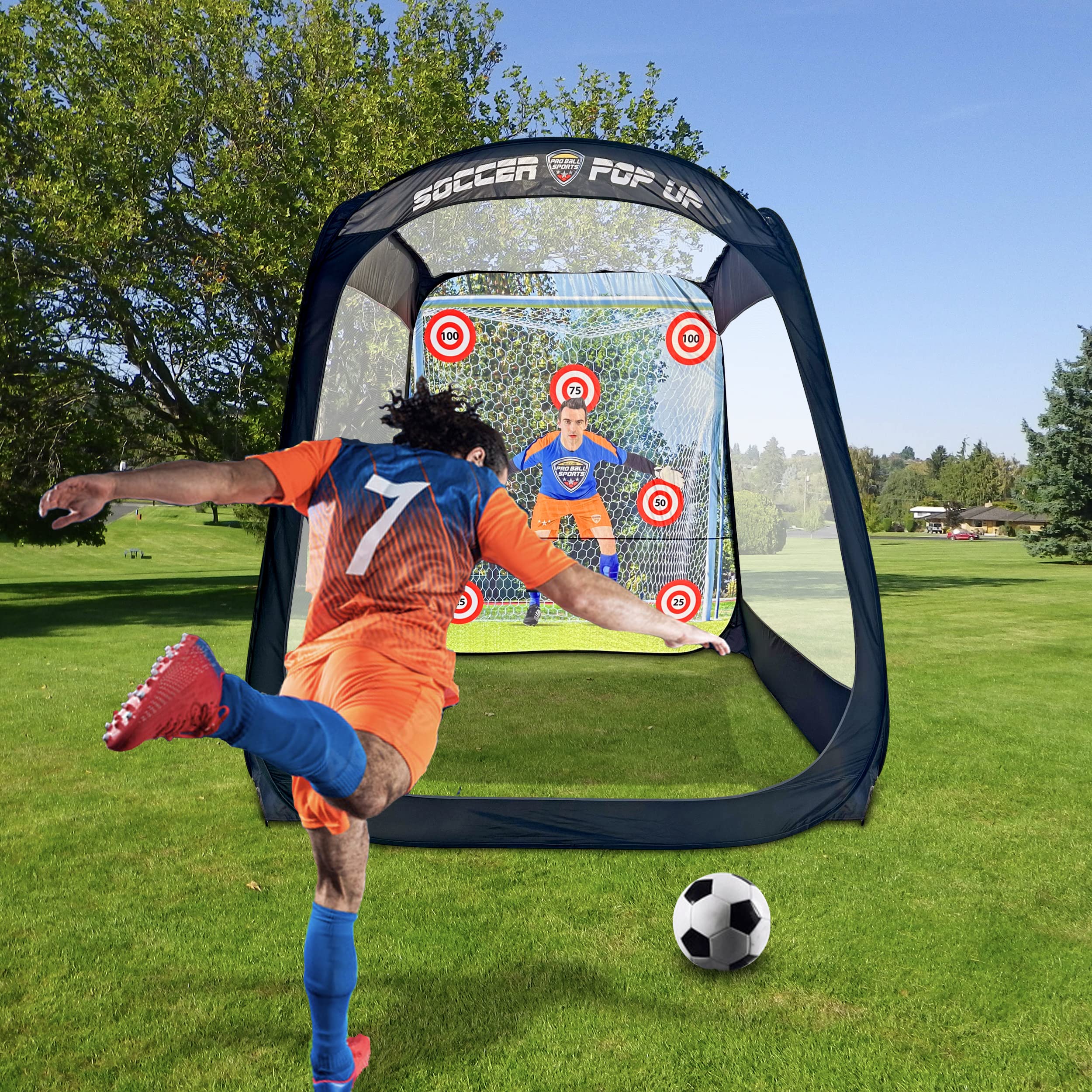 MACCABI 8-Foot Pop-Up Soccer Training Goal with Built-in Backdrop & Targets - Portable Practice Net for Solo or Team Drills - Perfect for Kids, Youth & Adult Players in Backyard, Park or Field Training