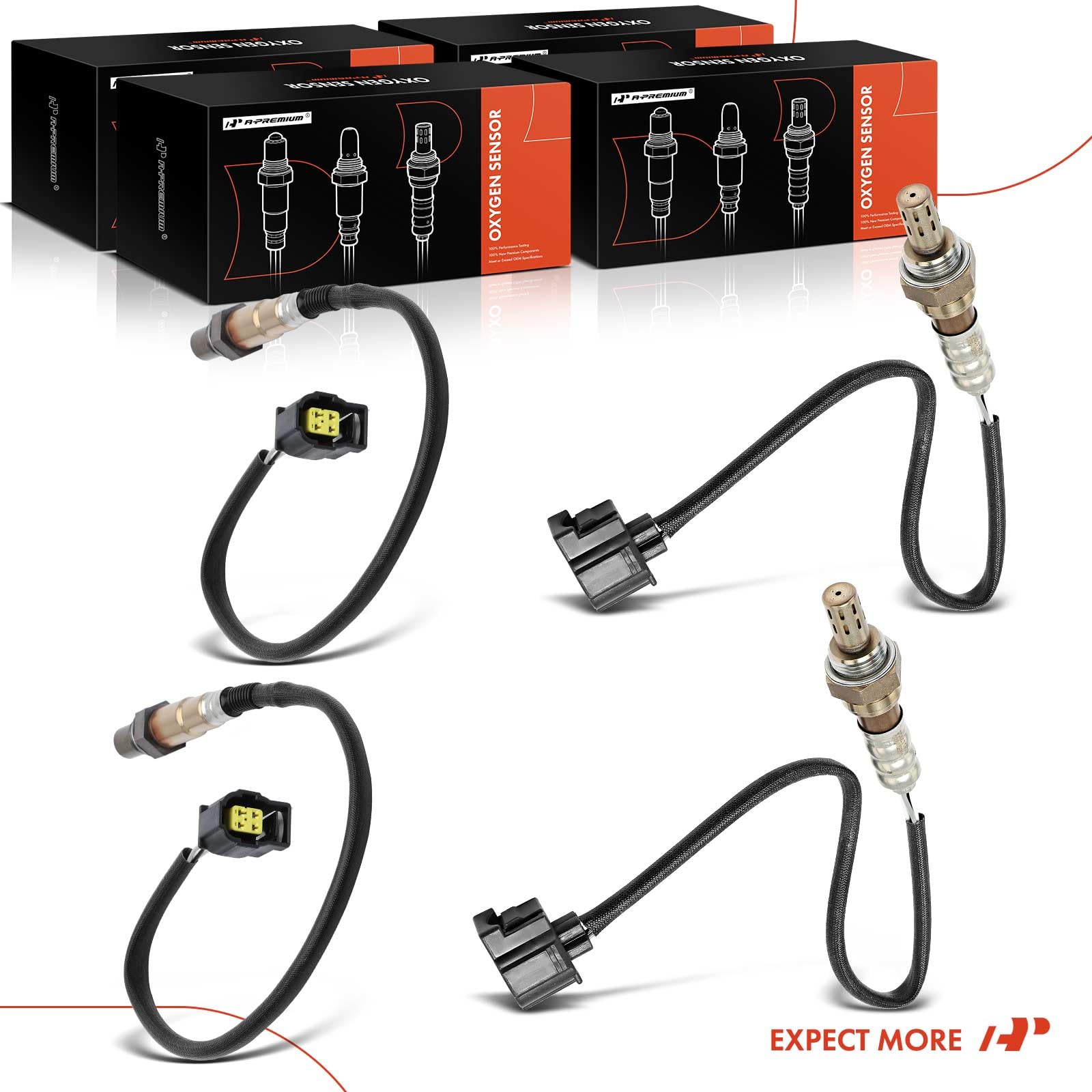 Premium O2 Oxygen Sensor Compatible with Jeep Wrangler JK Series 2007-2010 V6 3.8L - Upstream & Downstream 4-Piece Set - Replaces 5033500AA, 56028994AA - Improve Engine Performance & Fuel Efficiency for Off-Road Adventures