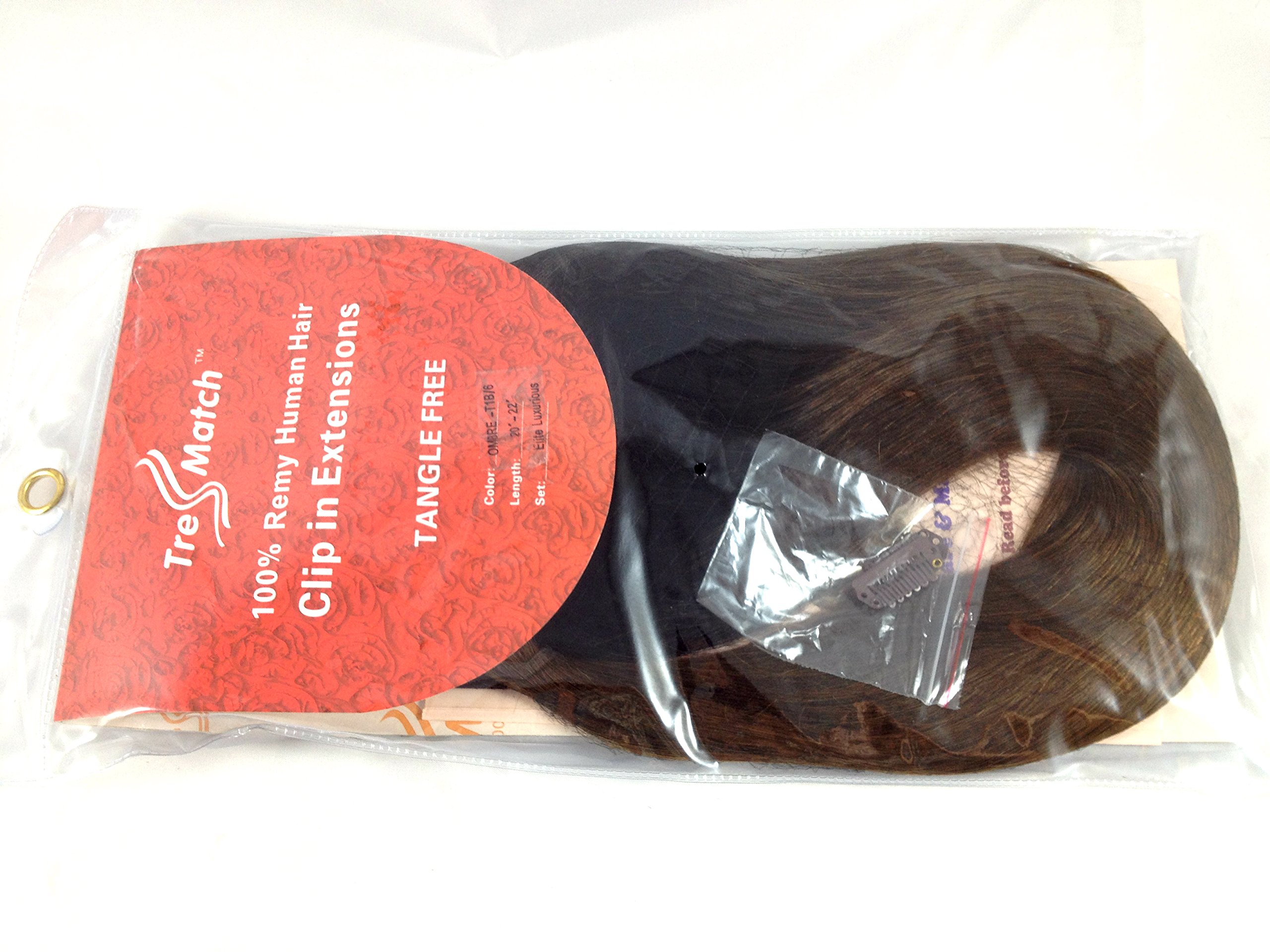 Tressmatch® 20-22 Inch Clip-in Remy Human Hair Extensions - Ombre Dip Dye from Off Black to Chestnut Brown - 10-Piece Full Head Volume Set (5.7oz/160g) for Thick Hair - Perfect for Daily Styling, Parties & Special Occasions