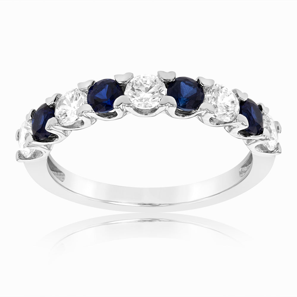 9ct White Gold Cubic Zirconia & Sapphire Ring - Elegant Women's Jewelry for Engagement, Wedding & Special Occasions