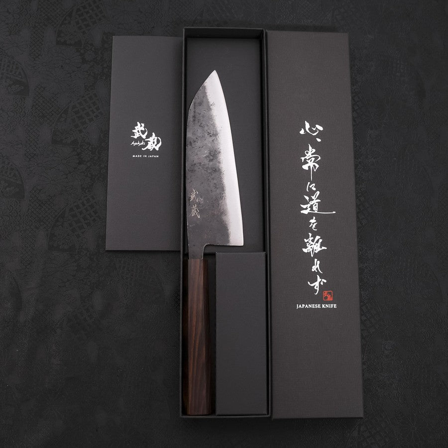Premium Santoku Knife - Blue Steel #2 Kurouchi Finish with Ebony Handle - 165mm Japanese Chef Knife for Slicing, Dicing, and Chopping Vegetables, Meat, and Fish - Ideal for Home Cooks and Professional Chefs