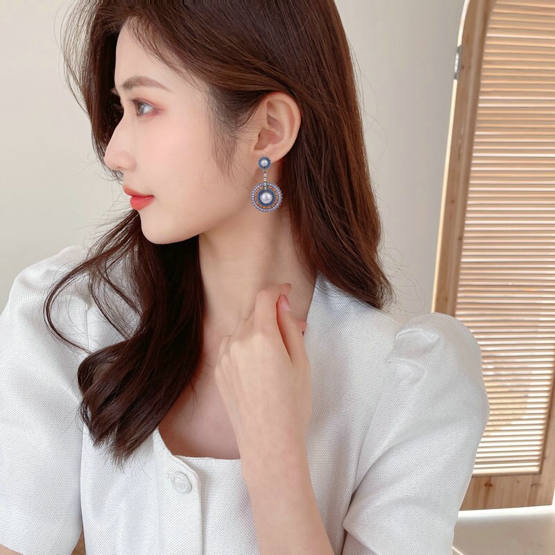 Luxury S925 Silver Pearl & Zircon Geometric Stud Earrings for Women - Elegant Multi-Layer Round Design for Parties, Weddings & Daily Wear