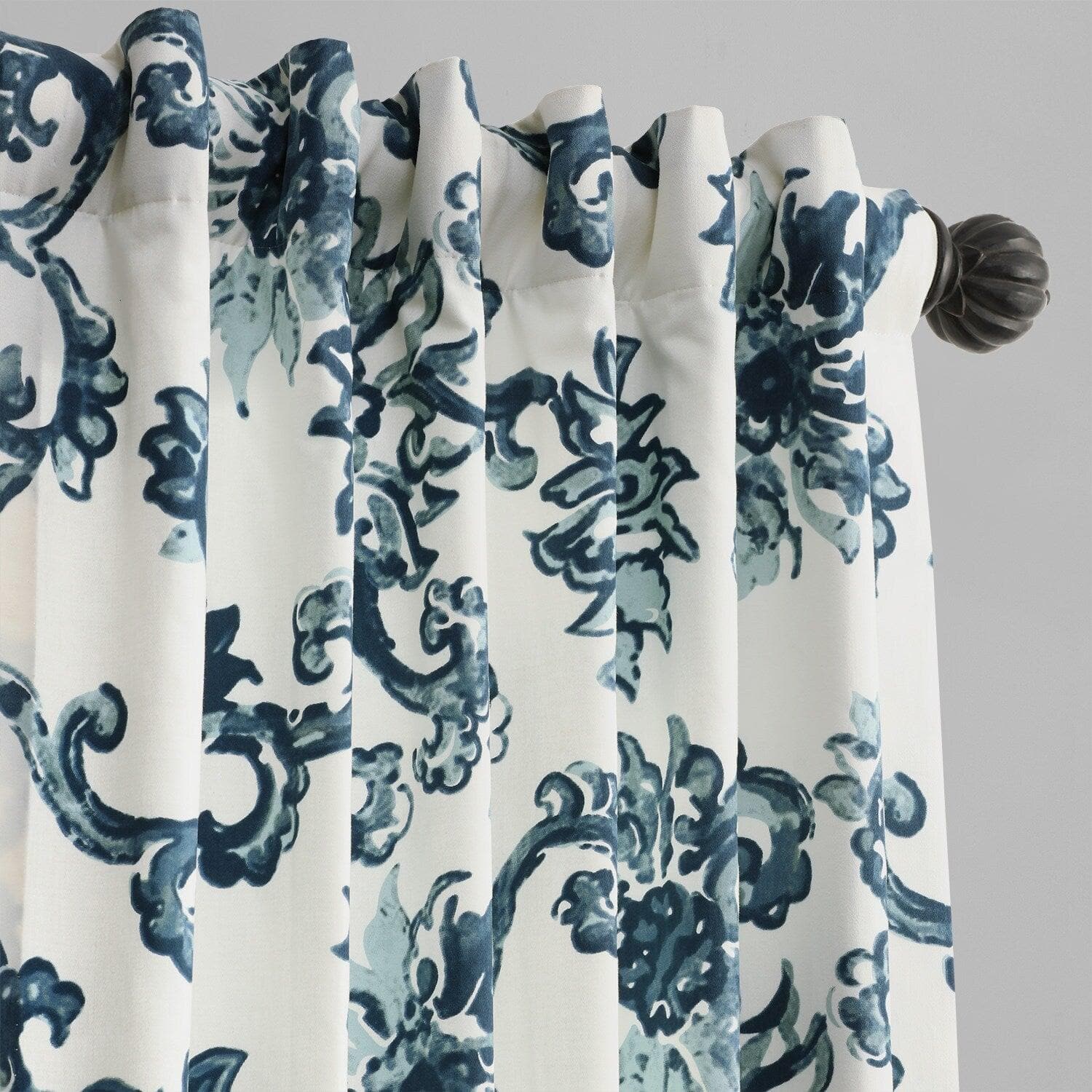Indonesian Blue Floral Printed Cotton Blackout Curtains for Bedroom & Living Room - Light Blocking Window Drapes for Home Decor