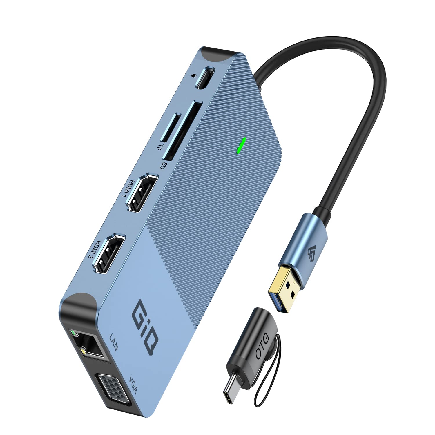 Premium USB C Docking Station with Dual HDMI & VGA - 4K Triple Display USB 3.0 Hub Adapter for MacBook M1/M2, Windows Laptops - Multi-Monitor HDMI Splitter Extender for Home Office & Gaming Setup (Blue)