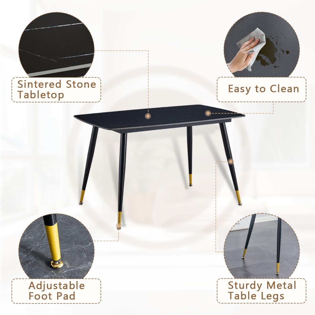 Compact 4-Piece Dining Table Set with Sintered Stone Top & Modern Chairs - Perfect for Small Kitchens, Apartments & Cozy Dining Spaces