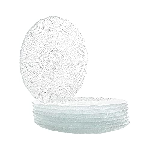 Vikko 8.5 Inch Glass Salad Plates Set of 6 - Elegant Textured Dessert & Appetizer Plates, Stackable Dishwasher Safe Dinnerware - Perfect for Parties, Weddings, and Everyday Dining