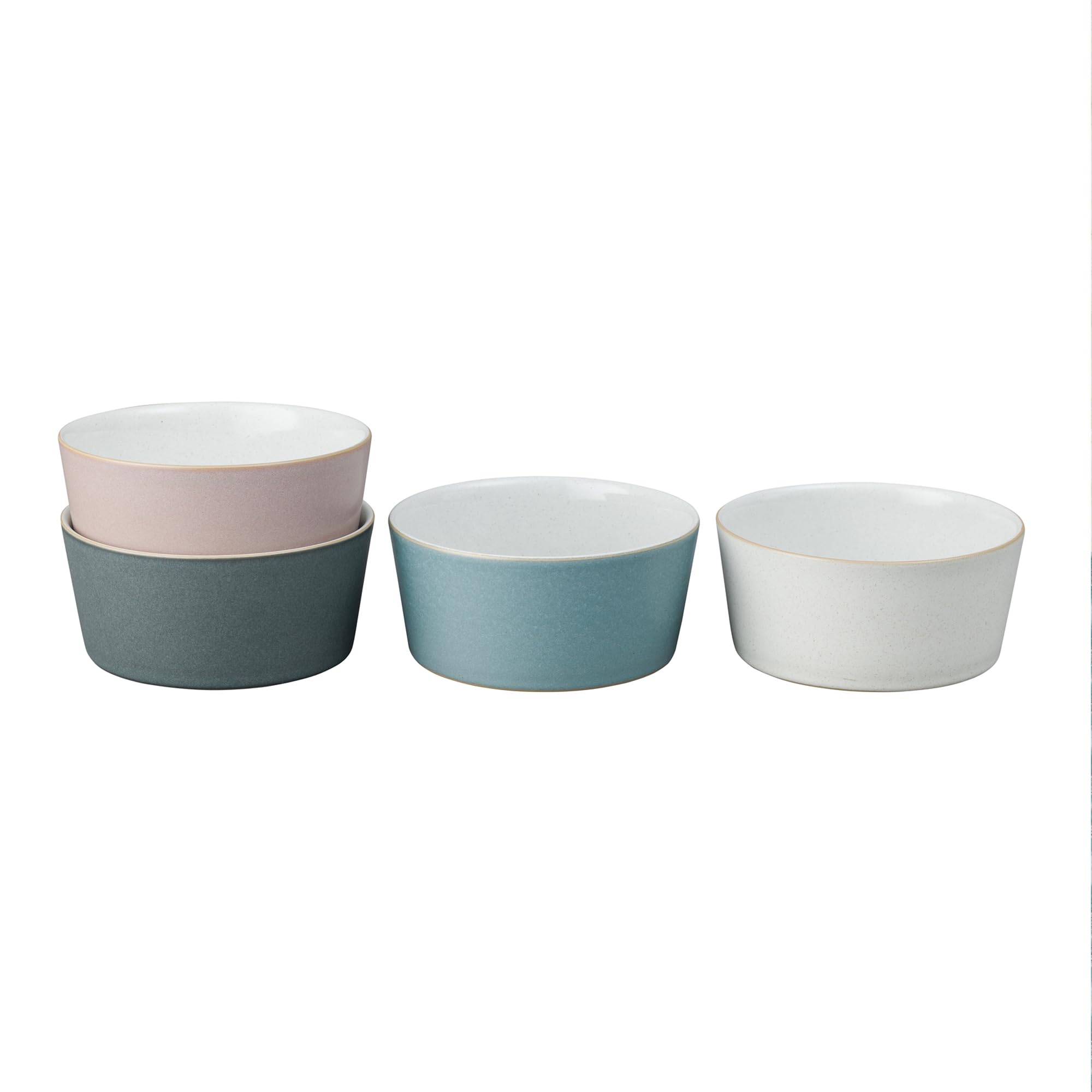 Denby Impression Mixed Color Straight Bowls Set of 4 - 13.5oz Microwave & Dishwasher Safe Ceramic Stoneware Rice Bowls - Pink, Cream, Blue & Black - Perfect for Dining, Meal Prep & Serving Dishes
