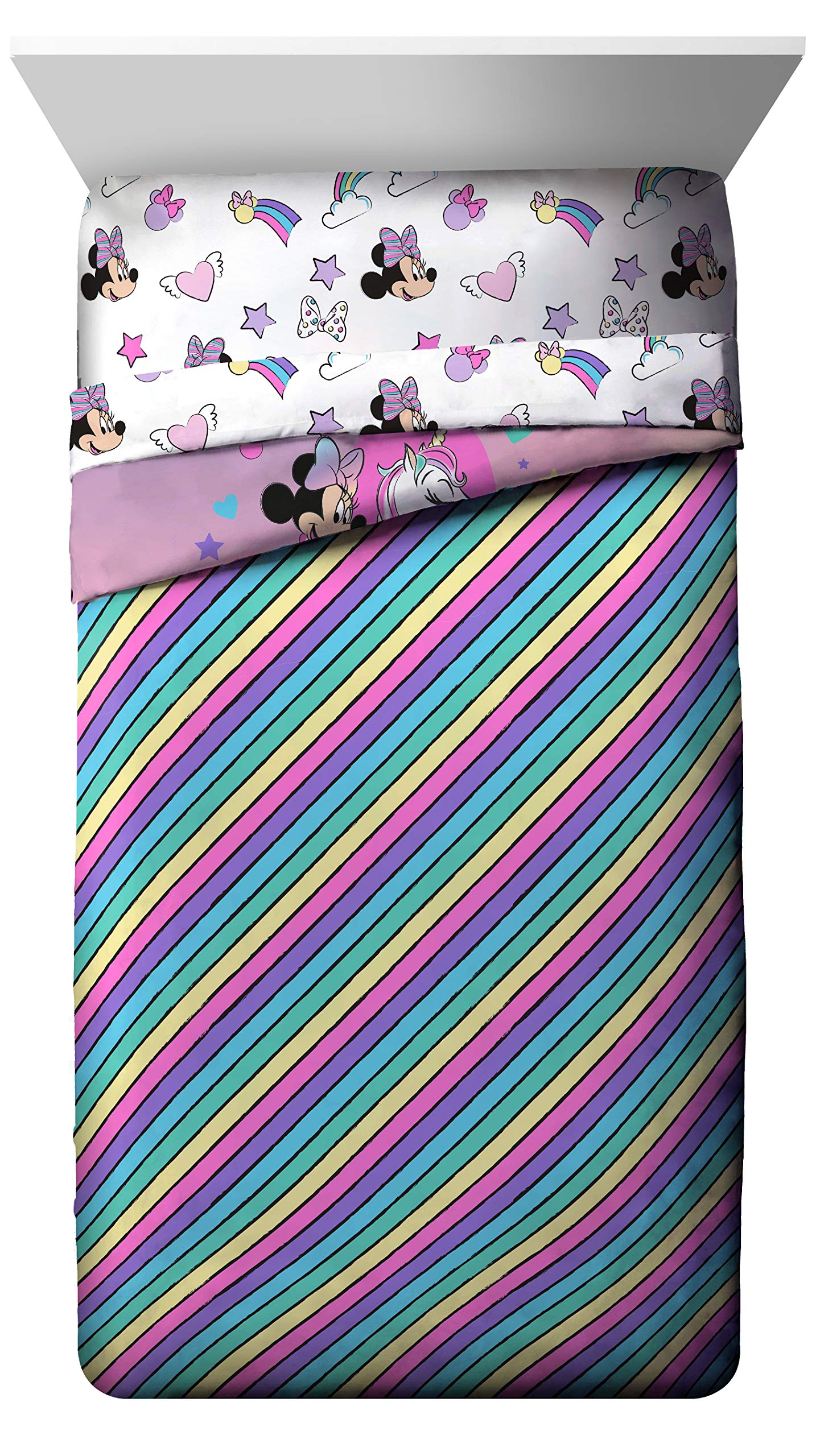 Jay Franco Disney Minnie Mouse Unicorn Dreams 7-Piece Full Bedding Set - Reversible Comforter & Sheet Set - Ultra Soft Fade Resistant Microfiber (Official Disney Licensed Product) for Kids' Bedroom Decor & Gift
