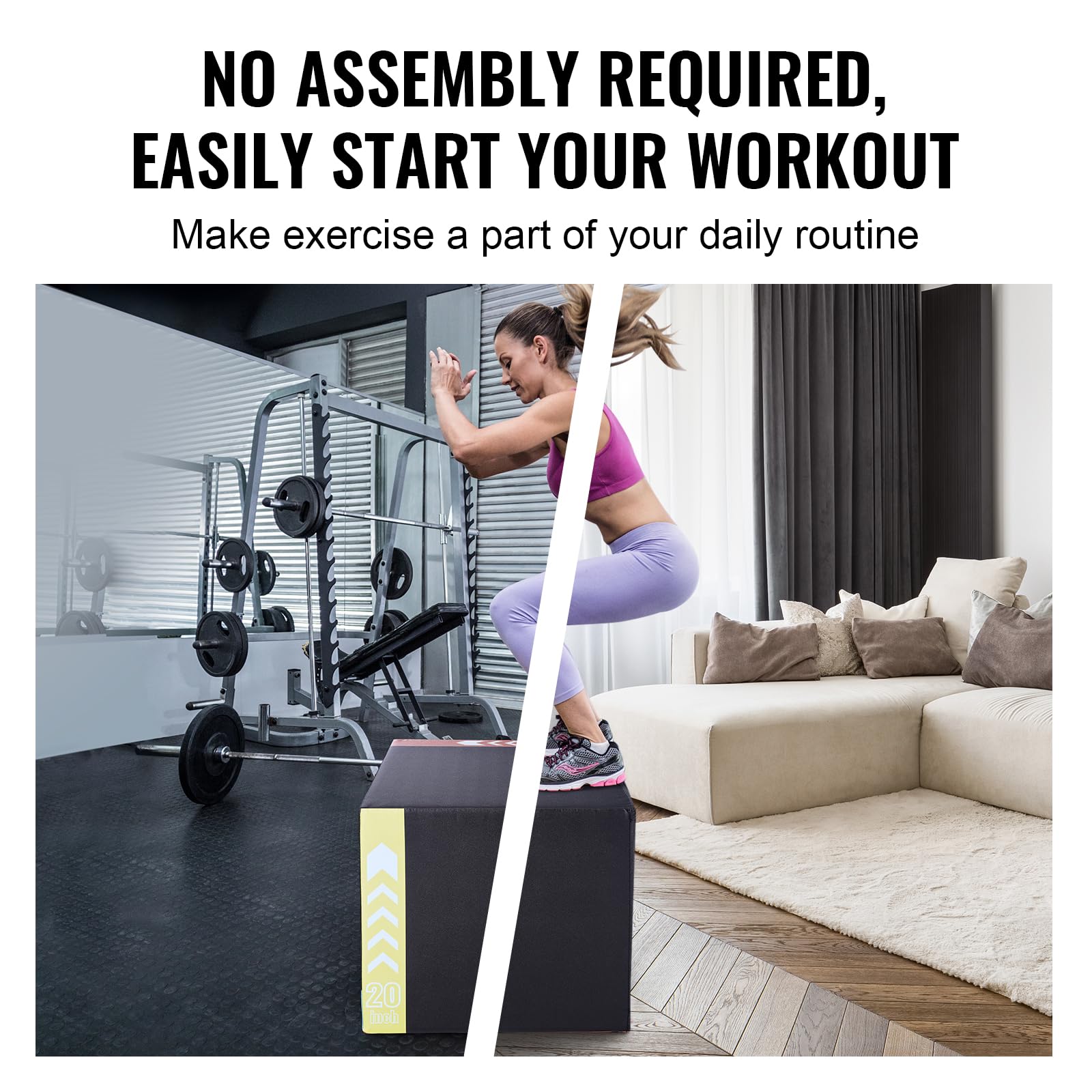 VEVOR 3-in-1 Plyometric Jump Box - 30/24/20 Inch Anti-Slip Fitness Platform for CrossFit, Home Gym & Strength Training | Agility Training Equipment for Box Jumps, Step Ups & Conditioning Workouts (Black)