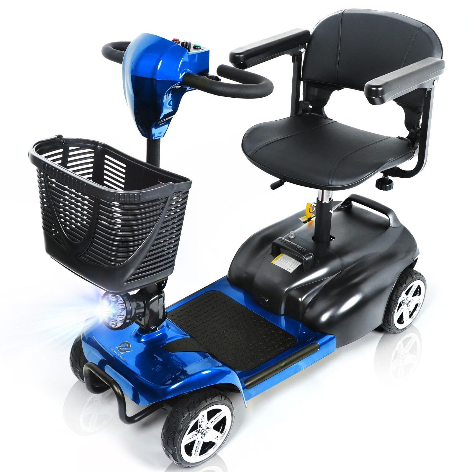 Foldable 4 Wheel Mobility Scooters for Adults & Seniors - 265 lbs Weight Capacity, 14 Miles Range, 5 MPH Speed - Extended Battery with Charger, Basket & LED Light (Blue) - Ideal for Shopping, Travel & Outdoor Activities