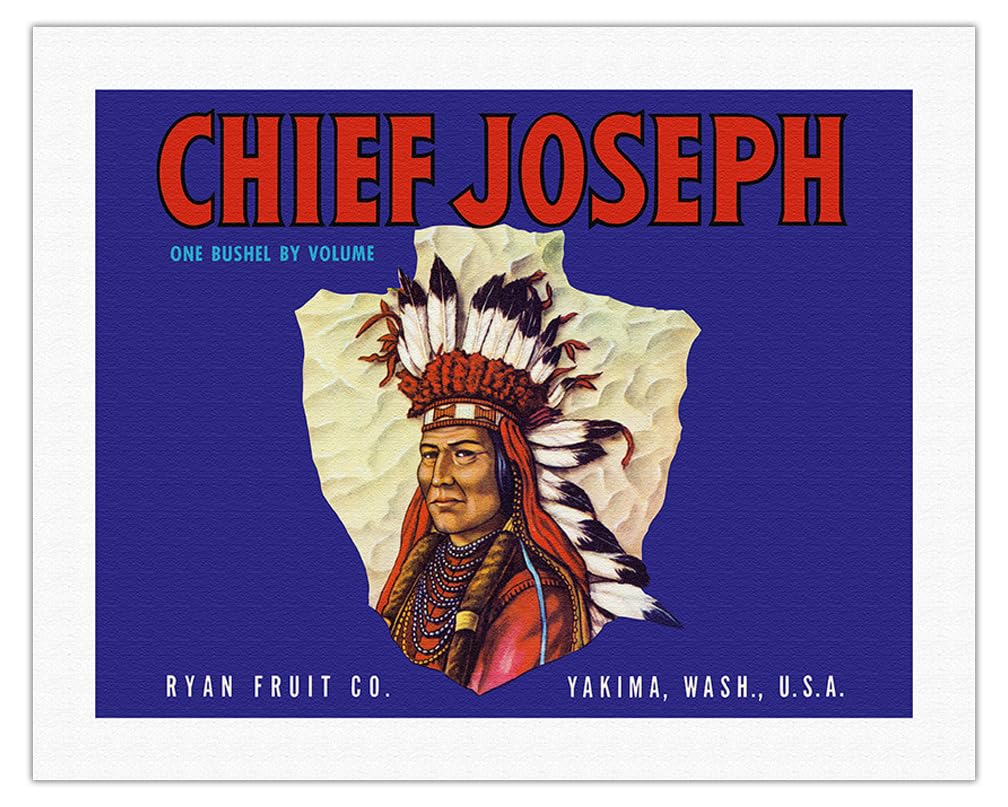 Vintage Chief Joseph Apples Fruit Crate Label Art Print 20x26in - Washington State Heirloom Apples by Ryan Fruit Company c.1915 - Wall Decor for Kitchen, Farmhouse, Vintage Style Home