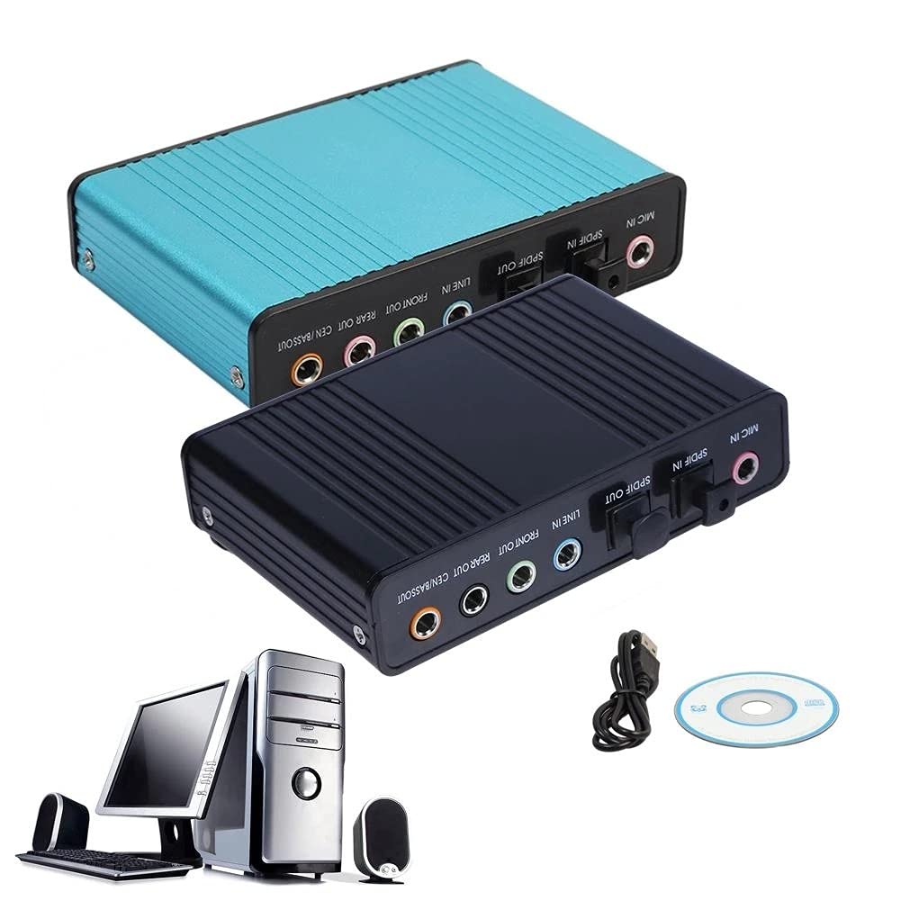 6-Channel USB 5.1 External Optical Sound Card for PC Laptop - Professional Digital Audio Adapter with S/PDIF Output (Black) - Perfect for Gaming, Home Theater & Music Production
