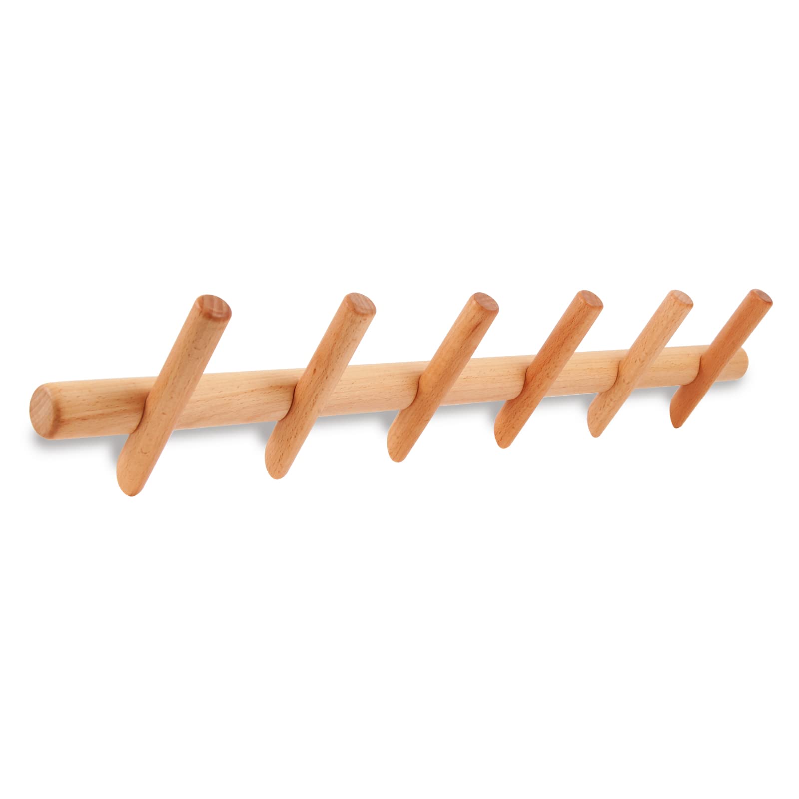 Modern Wood Coat and Hat Rack - Wall Mounted Entryway Organizer with 6 Peg Hooks - Stylish Natural Finish for Coats, Hats, Bags & Scarves - Perfect for Hallway, Bedroom or Office Organization