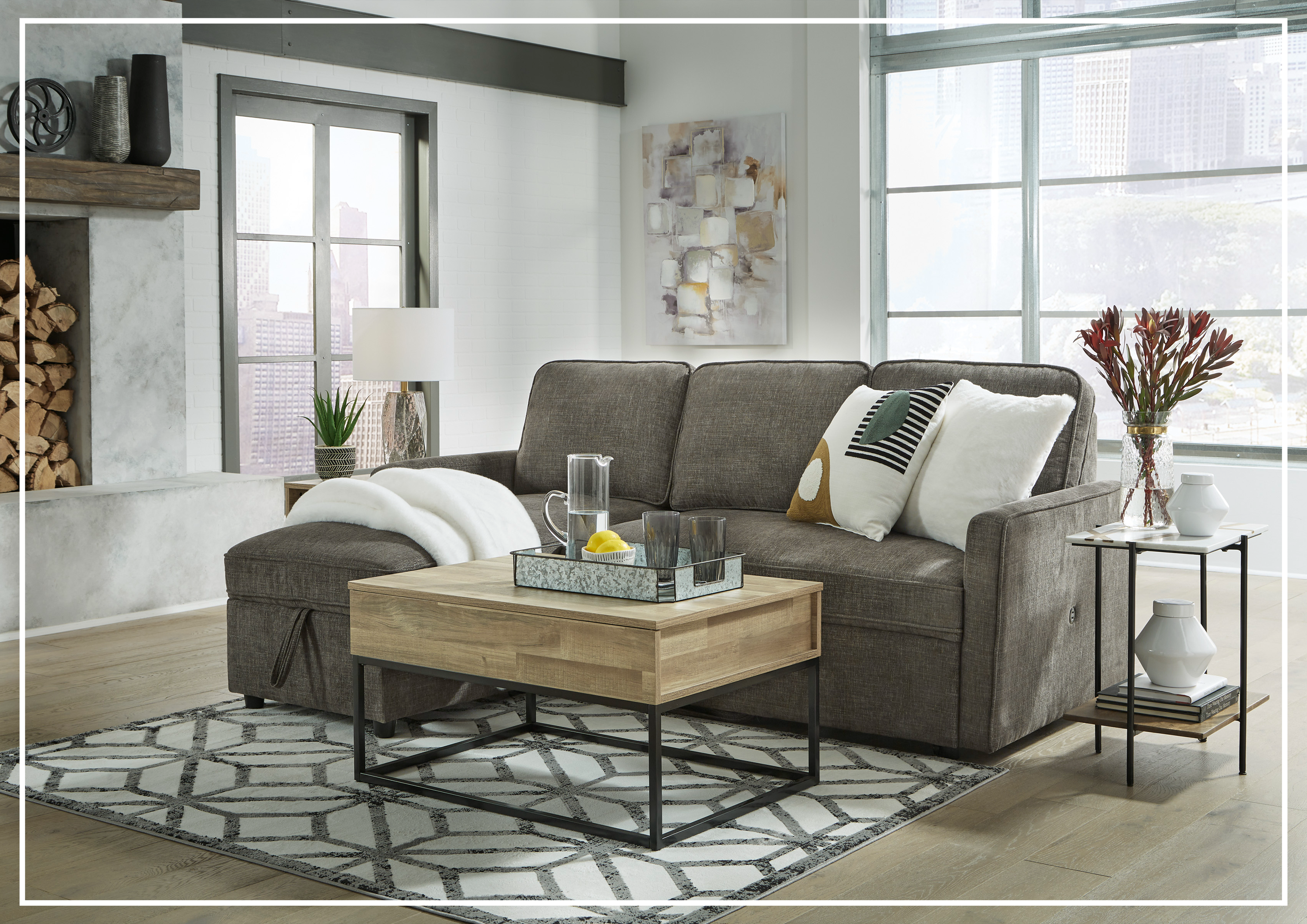 Gio Italia Kyle Fabric L-Shaped Sectional Sofa Bed with Chaise Lounge & Storage | Convertible Sleeper Sofa for Small Spaces, Living Room, Guest Room & Apartments