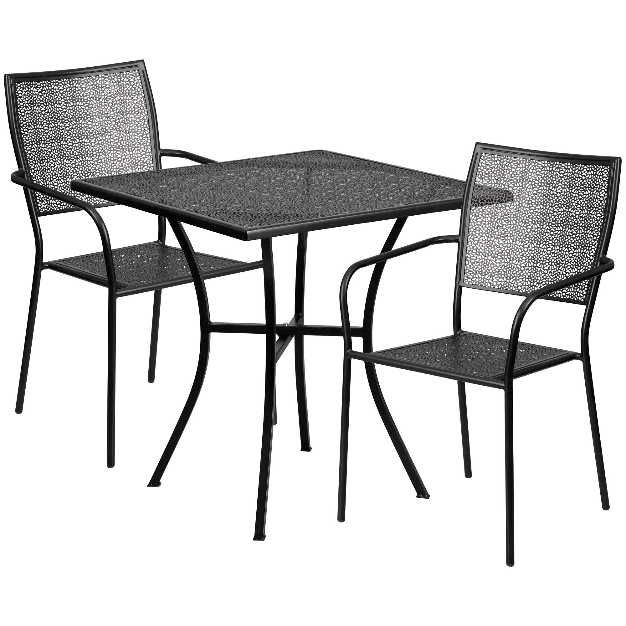 F&F Furniture Group 3-Piece Square Black Indoor-Outdoor Patio Dining Set with 2 Chairs & 35