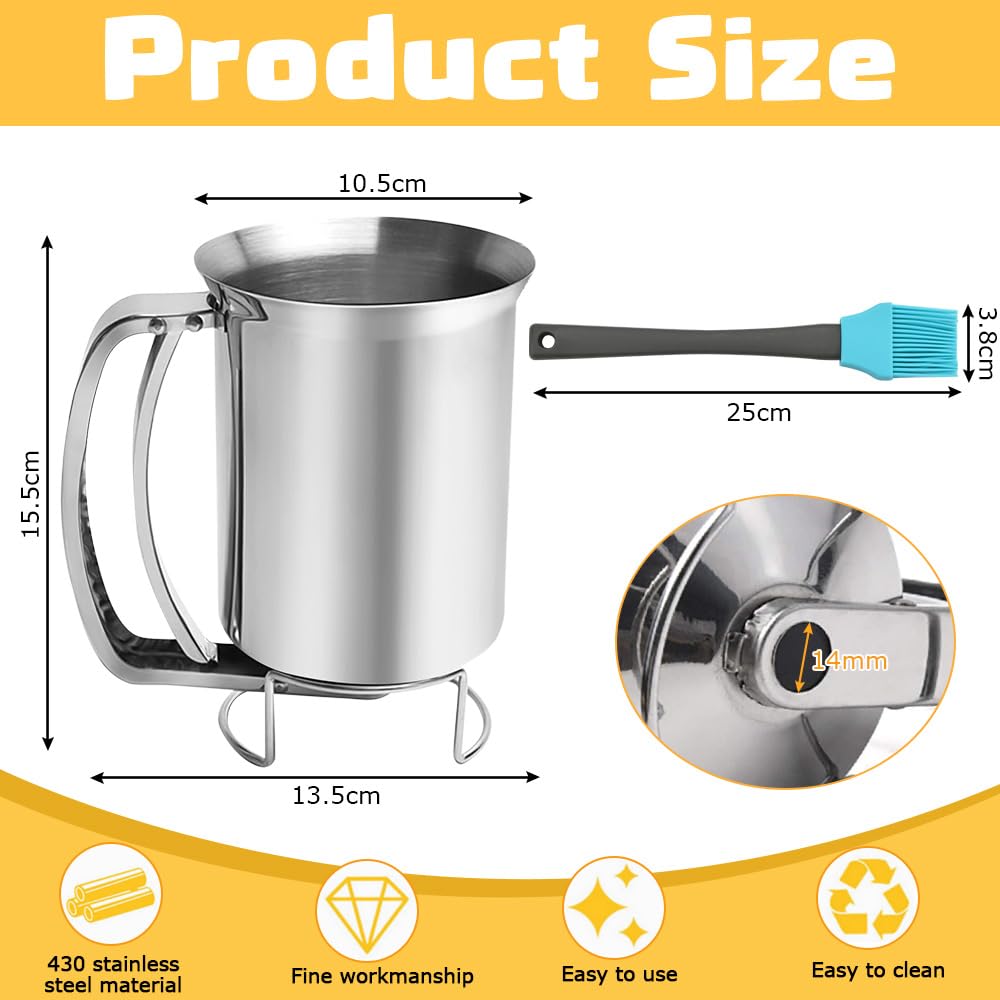 Stainless Steel 800ML Pancake Batter Dispenser with 14mm Nozzle - Dough Dispenser for Cupcakes, Muffins & Sweet Pancakes - Perfect for Baking, Breakfast & Dessert Making