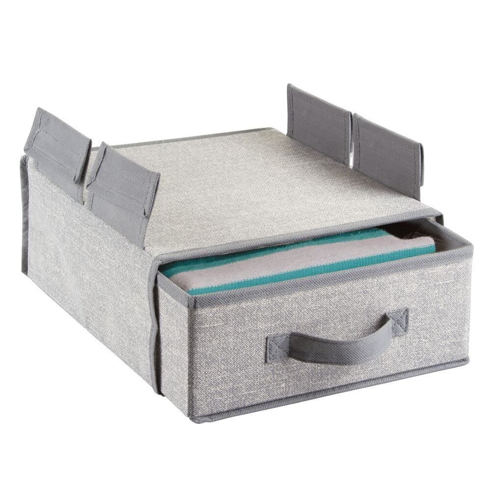 mDesign Soft Fabric Hanging Closet Organizer with Removable Drawer - 2 Pack Gray Storage Shelf for Bedroom, Hallway & Entryway | Space Saving Closet Solution for Clothes, Shoes & Accessories