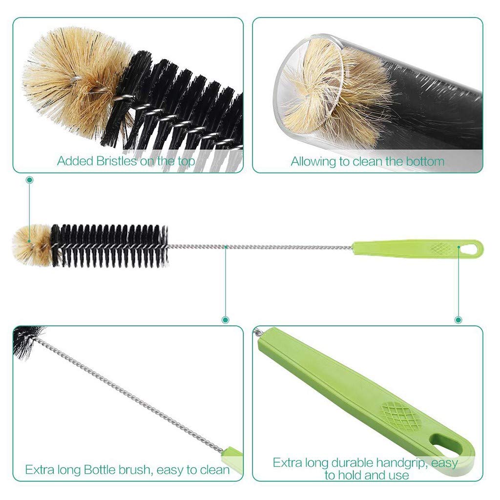 16in Flexible Bottle Brush with Long Handle - Durable Cleaning Brush for Narrow Neck Bottles, Baby Bottles, Flasks, Pitchers & Vases - Perfect for Kitchen, Baby Care, Bird Feeders & Home Cleaning