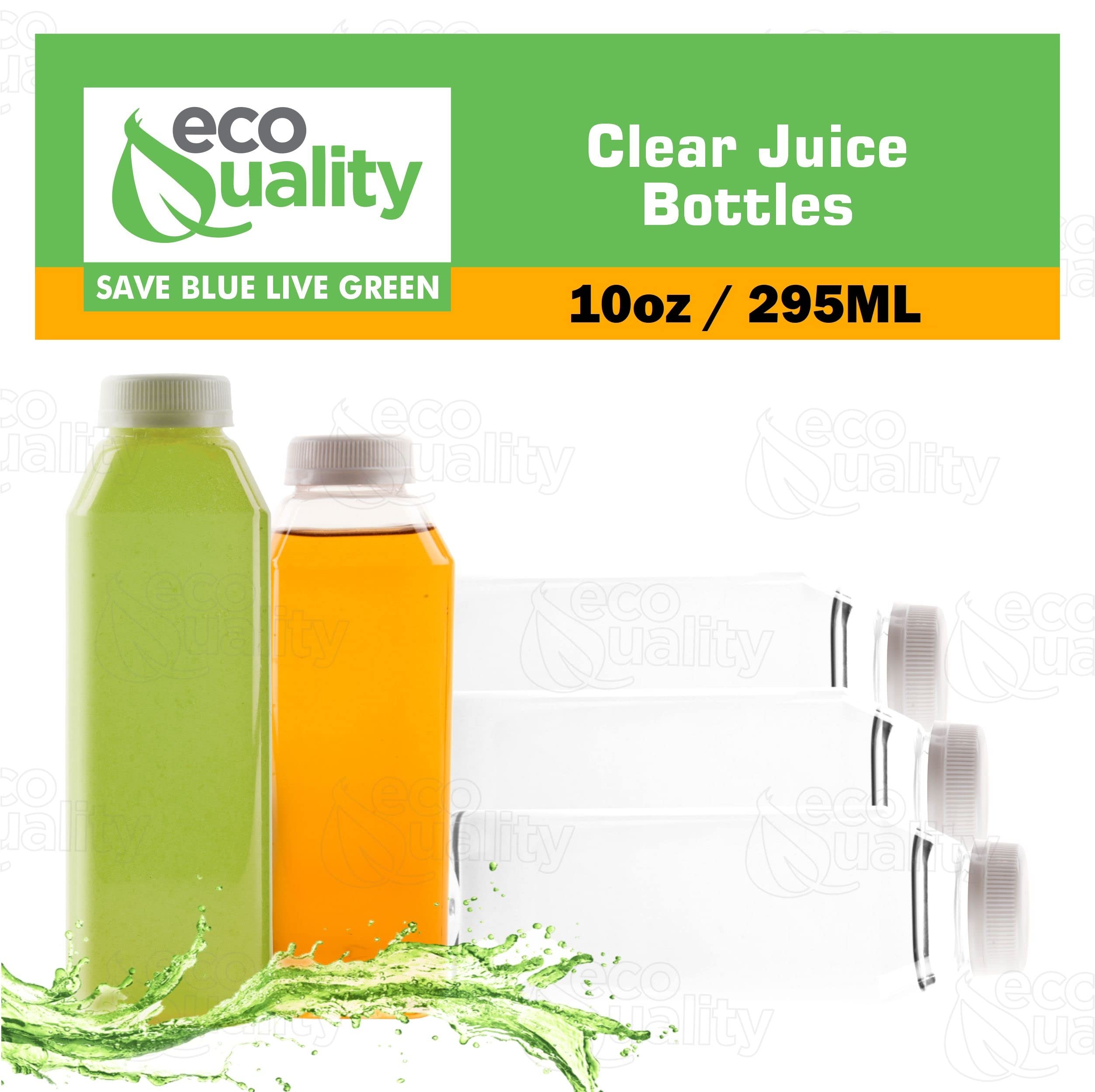 10oz Clear PET Plastic Juice Bottles with Tamper Evident Lids (350ml) - Bulk Disposable Square Smoothie Bottles for Juice, Milk, Juicing, Smoothies, Apple Cider - Reusable Water Bottles for Home, Restaurant, Cafe, Juice Bar, Meal Prep & On-the-Go Hydration (150 Pack, USA Made)