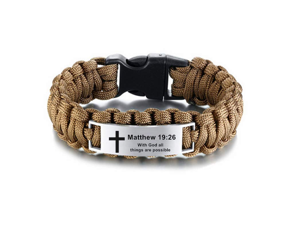 Men's Stainless Steel Bible Verse Paracord Bracelet - Outdoor Survival Gear for Hiking & Camping