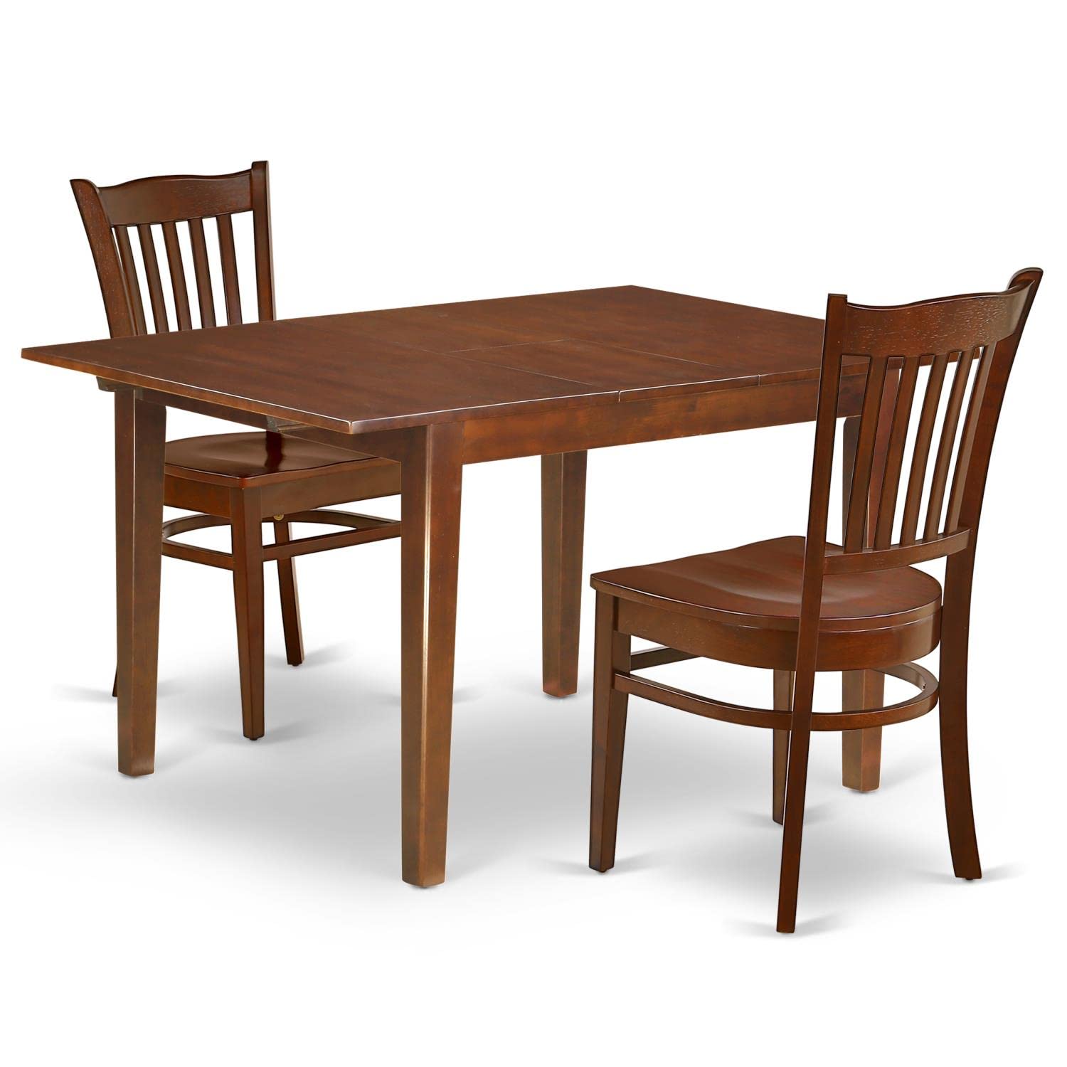 East West Furniture MLGR3-MAH-W 3-Piece Mahogany Dining Set with Extendable Table (36x54 Inch) & 2 Chairs - Perfect for Small Kitchens, Breakfast Nooks & Compact Dining Spaces
