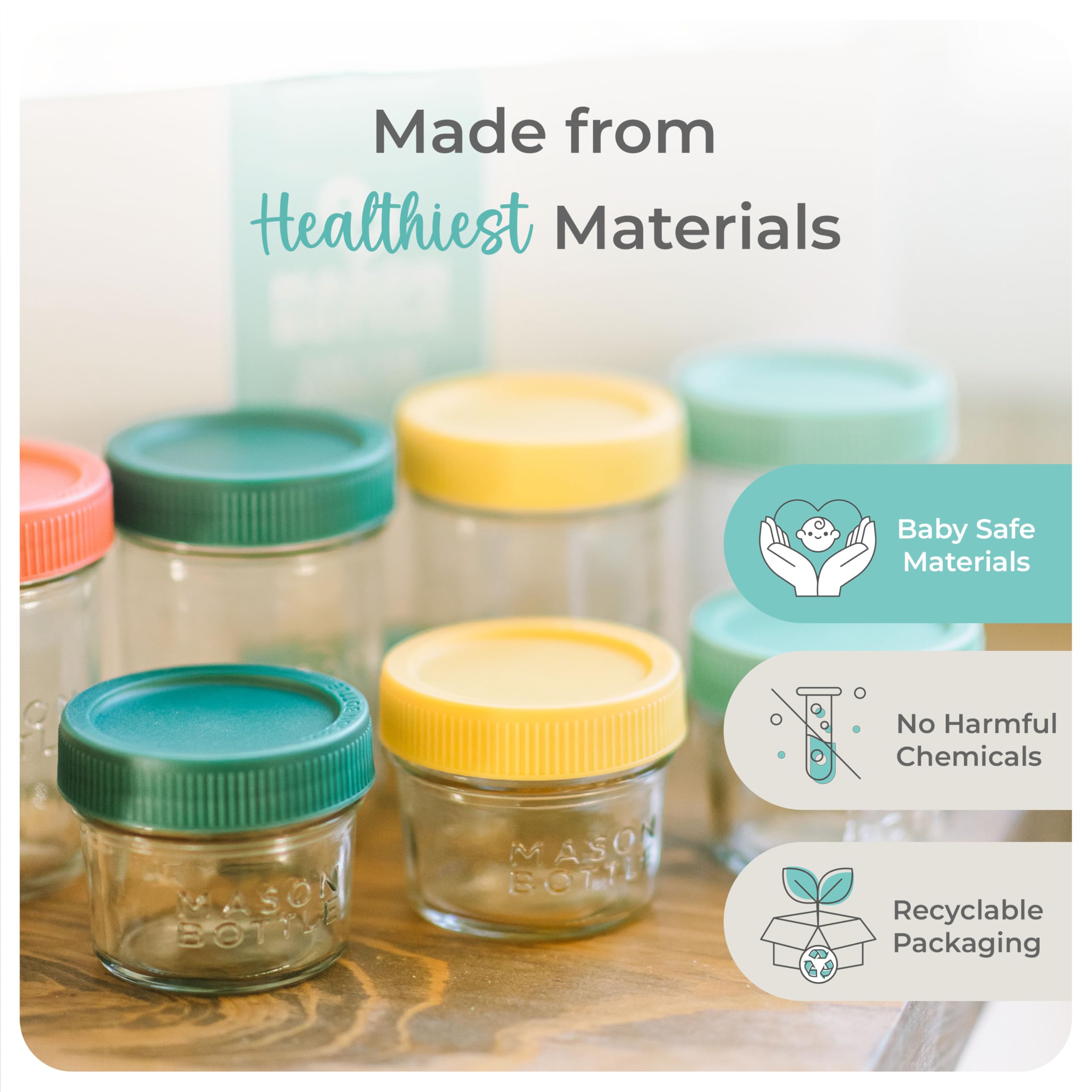 **Mason Bottle Breast Milk Storage Glass Jars (4oz & 8oz, 8-Pack) - Reusable Airtight Baby Food Containers with Lids - Freezable, Stackable Glass Bottles for Baby Formula & Breast Milk Storage - Perfect for Daycare, Travel & Pumping Moms**