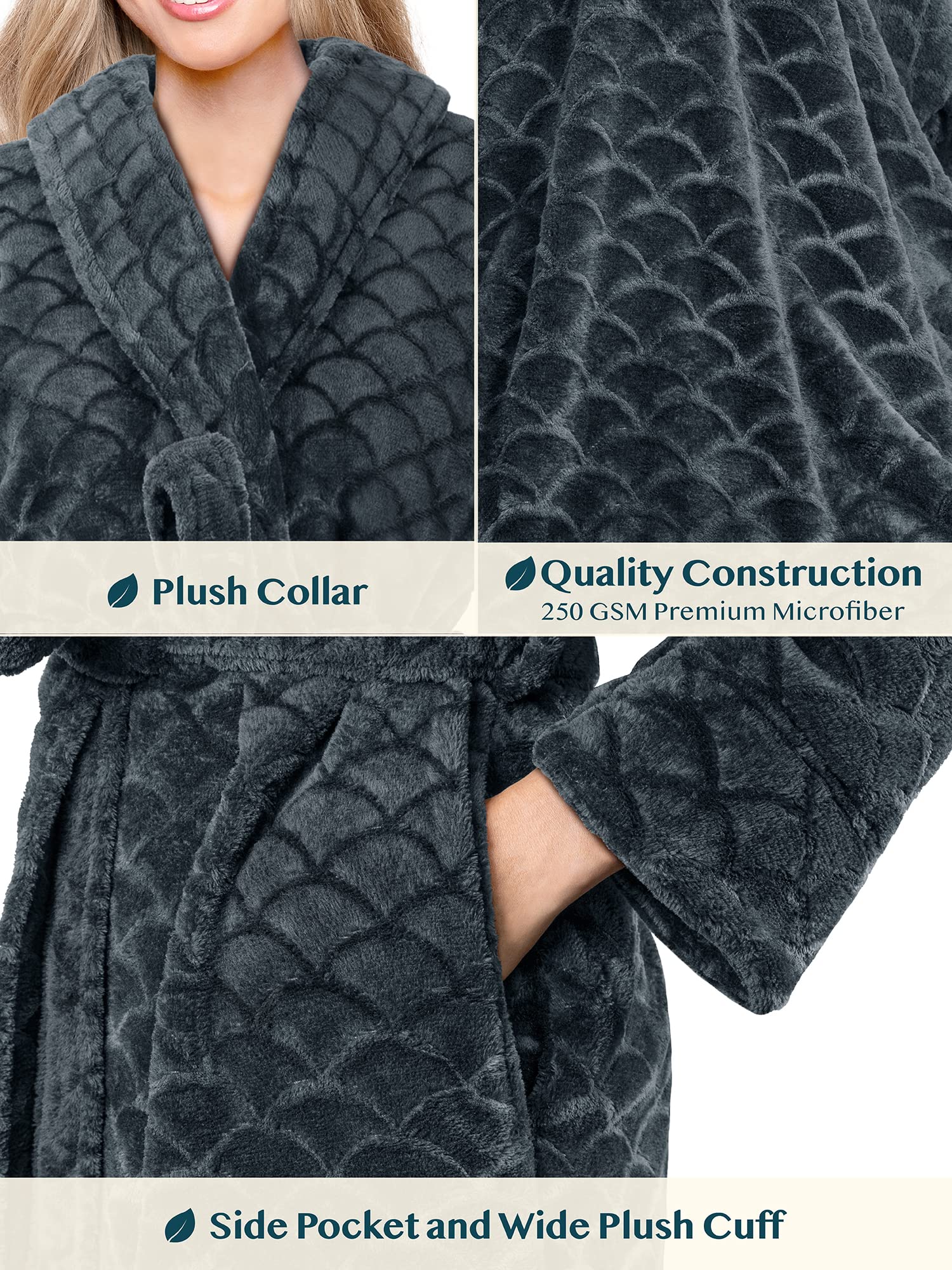 PAVILIA Women's Lightweight Plush Fluffy Bathrobe with Pockets - Soft Fuzzy Short Robe for Shower, Spa & Lounge Wear - Cozy Home & Travel Comfort