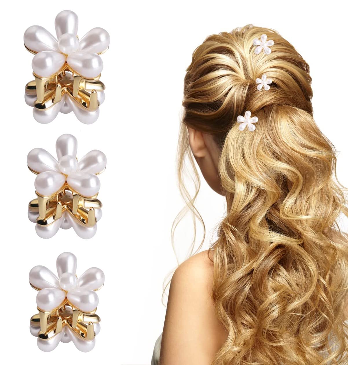 Korean Style Pearl Hair Clips Set - 3 Piece Large Hair Barrettes for Women & Girls | Fashion Hair Accessories for Weddings, Parties & Daily Wear | HOMEMATES Hair Pins (Style 1)