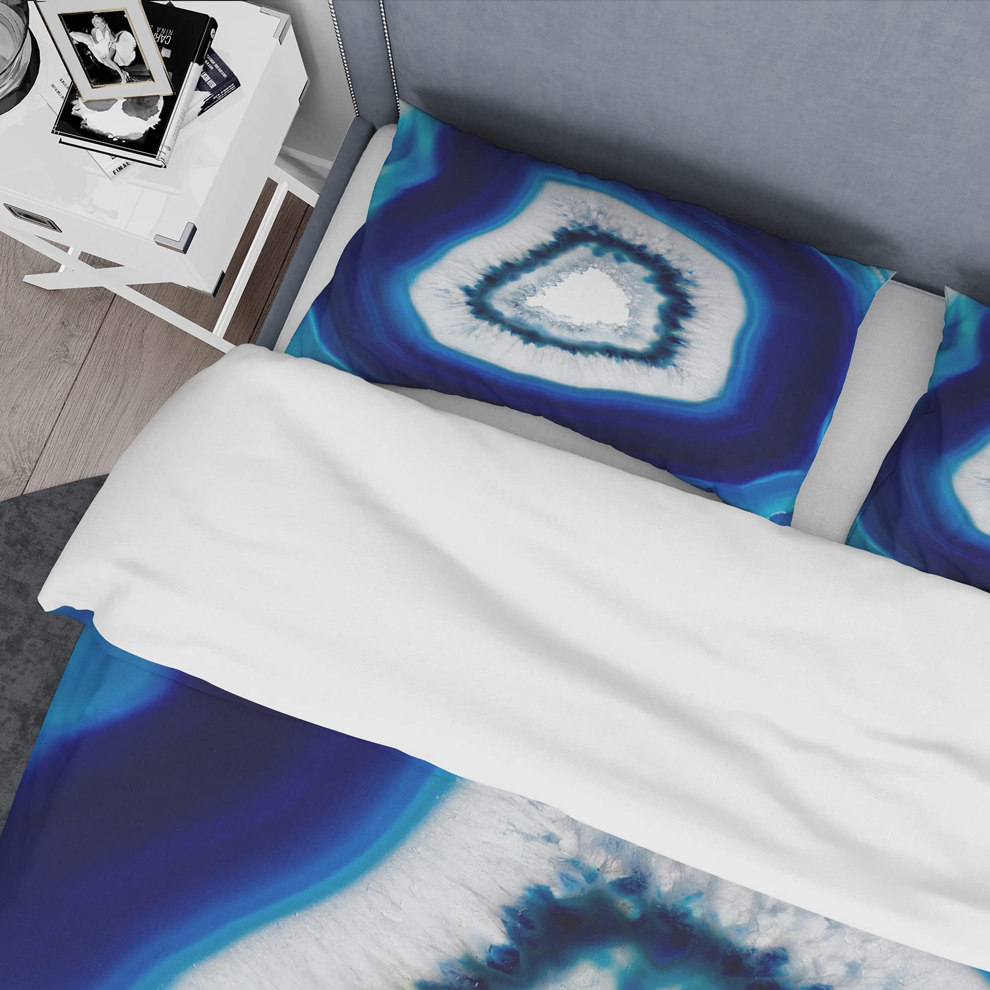 Blue Agate Crystal Duvet Cover Set King - Modern Abstract Bedding for All Seasons