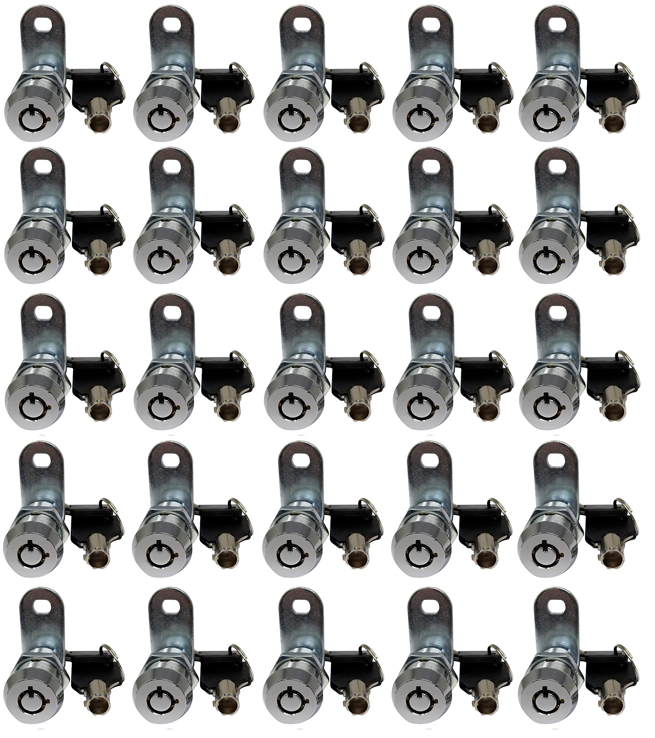 Admiral Locks 1-1/8 Inch Tubular Cam Lock with Removable Key - Keyed Alike RV Storage Lock, Cabinet Lock (90° Chrome, Pack of 25) - Perfect for RV Compartments, Toolboxes, Mailboxes & Storage Cabinets