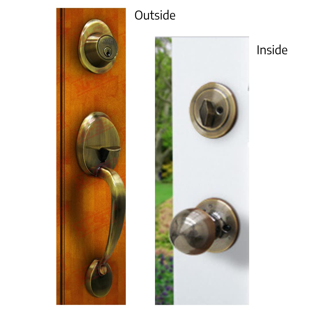 NU-SET Lock | Keyed Entry Door Handle Set | Single Cylinder Deadbolt | Antique Brass Finish | Home Security & Door Hardware Upgrade | Perfect for Bedroom, Bathroom & Interior Doors