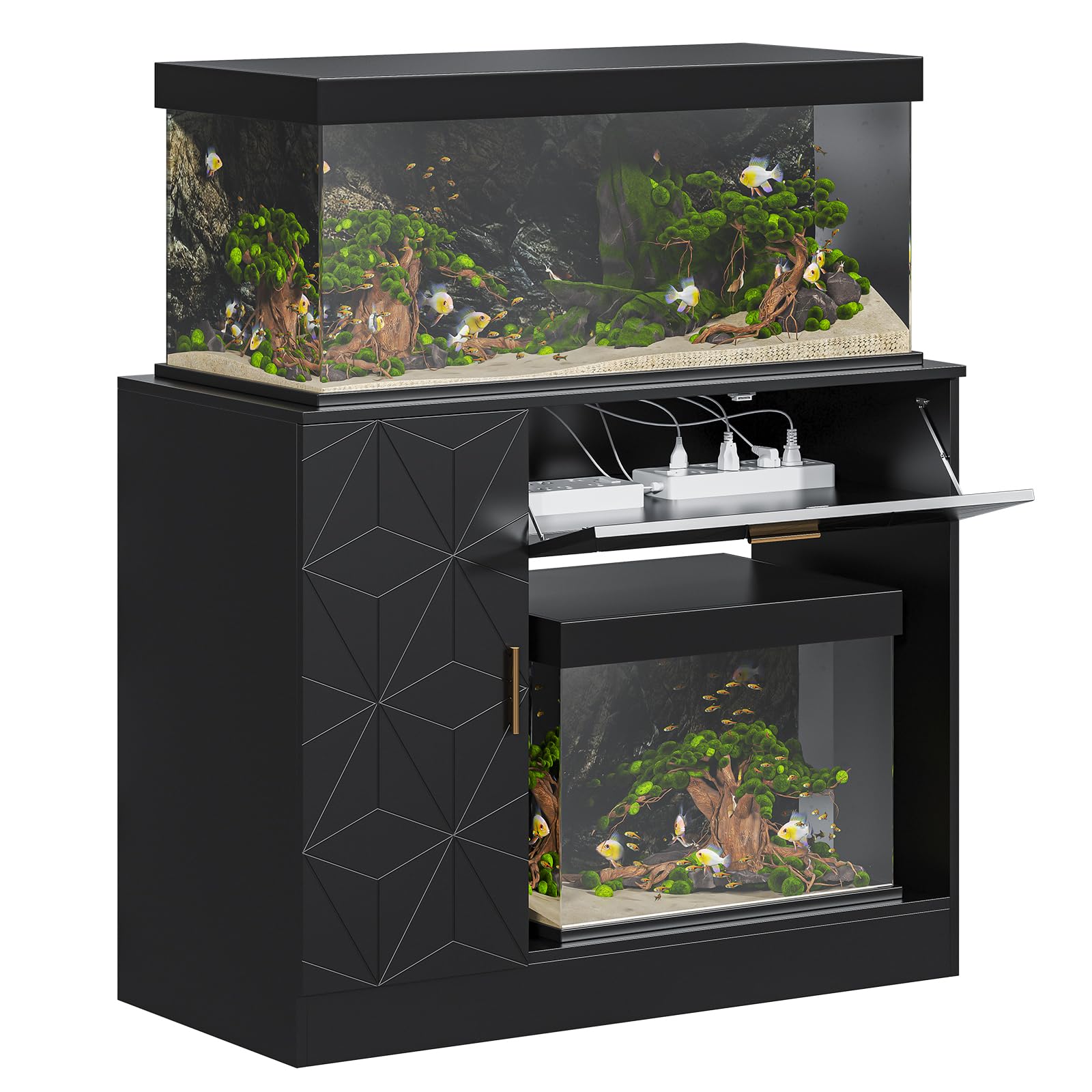 40 Gallon Fish Tank Stand - Heavy Duty Black Aquarium Stand for 29-50 Gallon Tanks with Drawer & Cabinet - Sturdy & Durable for Home, Office or Pet Store Use