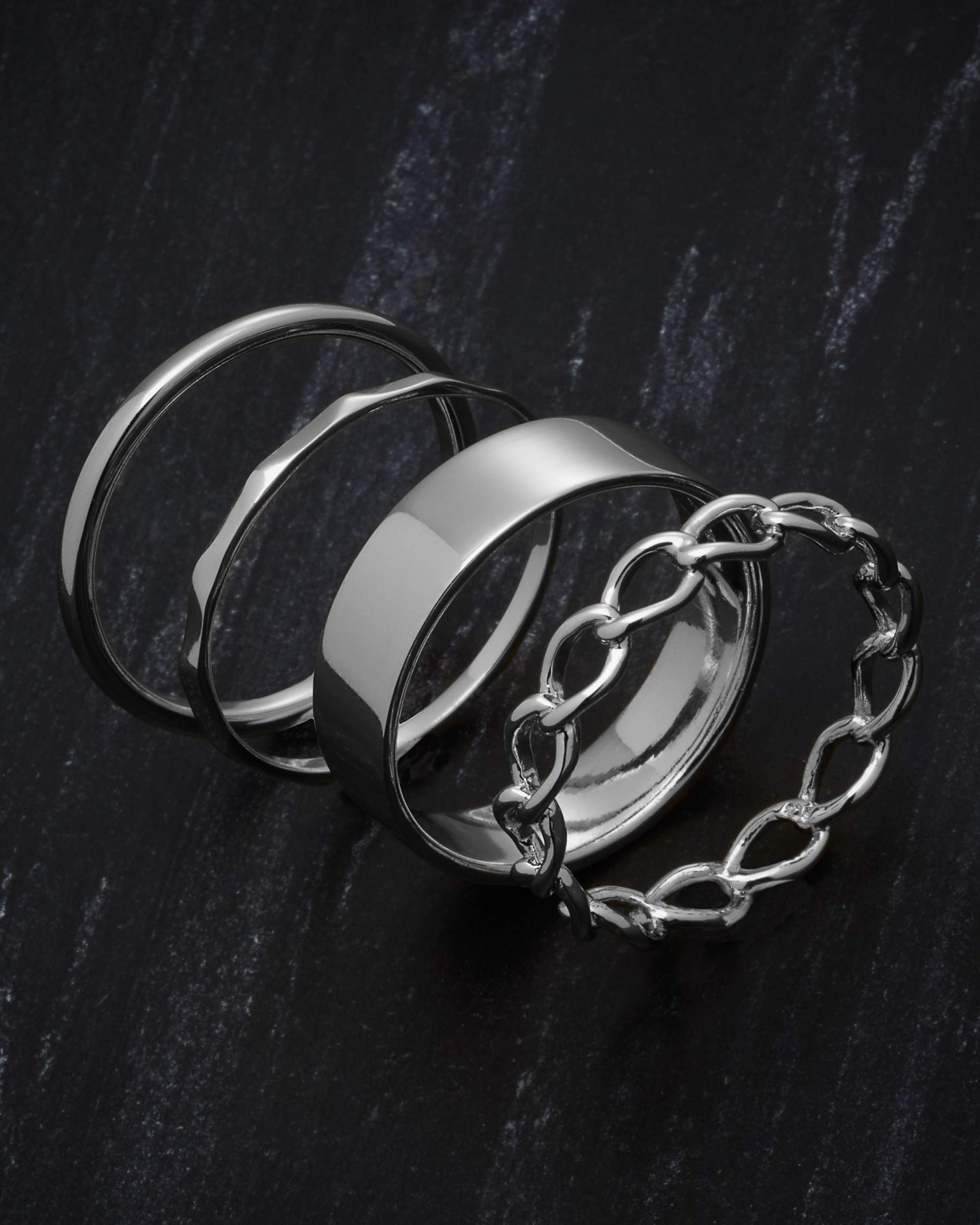 Sterling Silver Stackable Rings for Women - Dainty Open Circle & Chain Gold Rings Set - Perfect for Layering, Everyday Wear & Gift Giving
