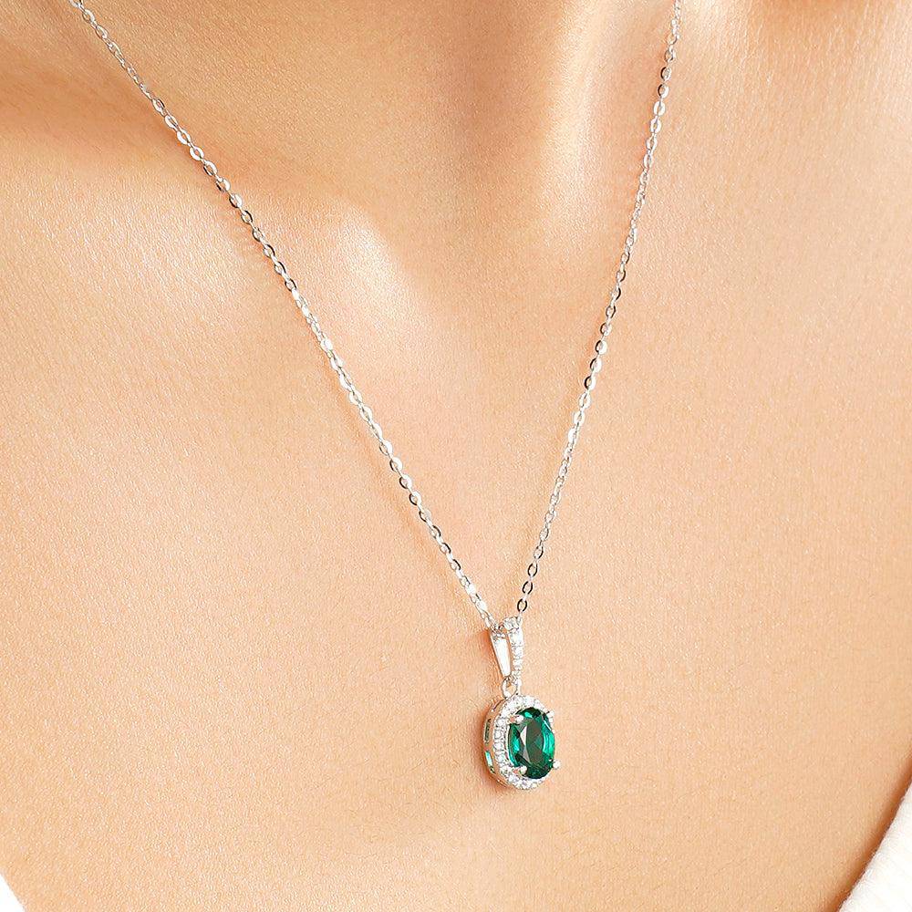 1.69 CT Vintage Style Oval Emerald Halo Pendant Necklace - Elegant Jewelry Gift for Women, Perfect for Weddings, Anniversaries & Special Occasions