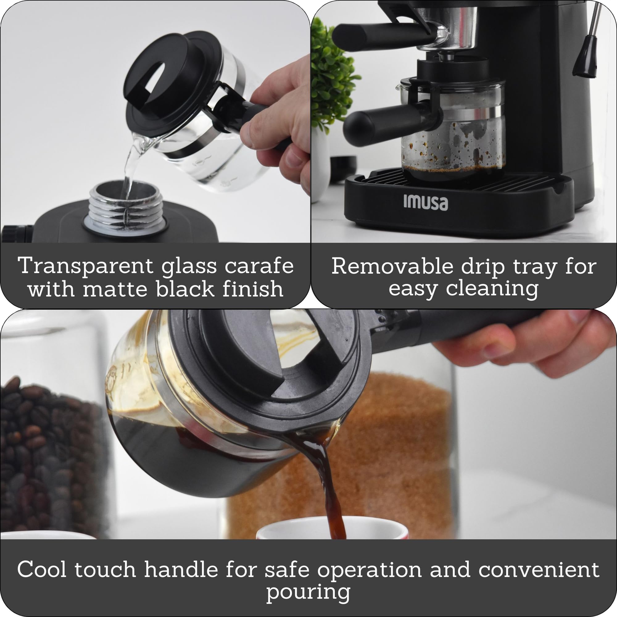 IMUSA USA GAU-18202 4 Cup Espresso & Cappuccino Maker, 120V Black - Perfect for Home Coffee Bars & Office Break Rooms