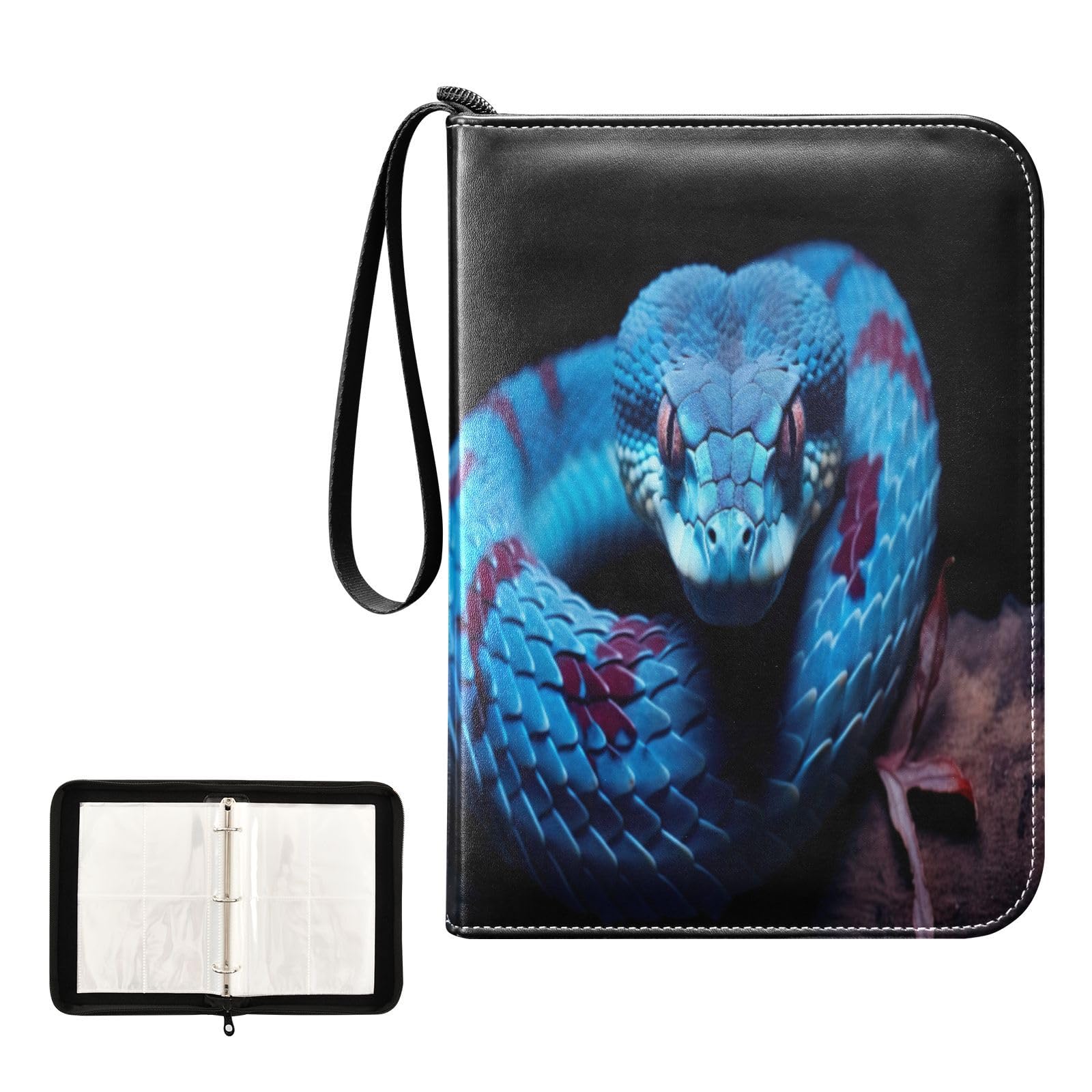 Qilmy Blue Snake Trading Card Binder - 400 Pocket PU Leather Collector Album for Sports & Game Cards | Premium Card Storage Solution for MTG, Pokémon & Baseball Card Collections