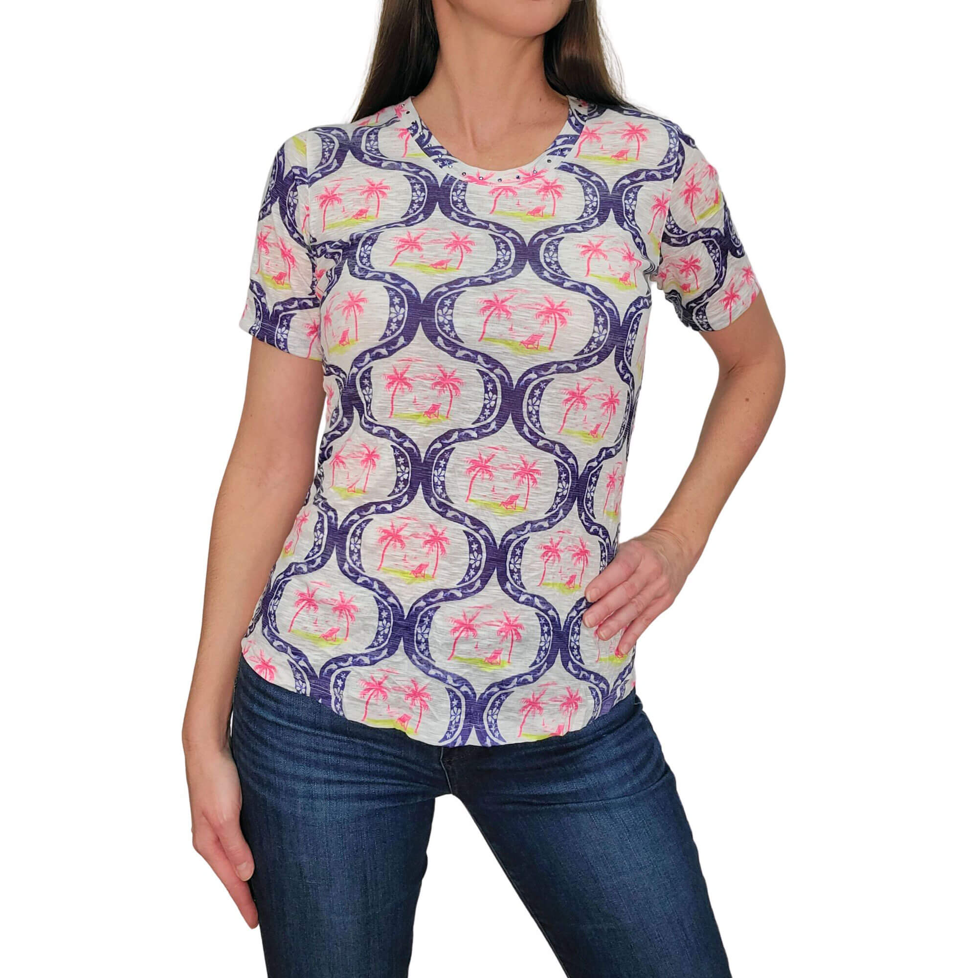 David Cline Majorca Short Sleeve Crew Neck Top with Stones - Preppy Style Casual Shirt for Men | Perfect for Summer Outfits, Beach Vacations & Preppy Fashion Looks