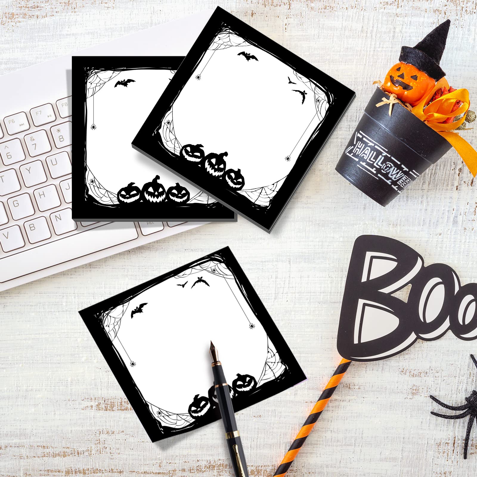 Halloween Sticky Notes - 450 Self-Adhesive Removable Note Pads with Spider, Pumpkin & Bat Designs for Work, Study & Office Organization - 3 Styles, 9 Pads (50 Sheets Each) - Perfect for Halloween Decor, School Supplies & Gift Giving