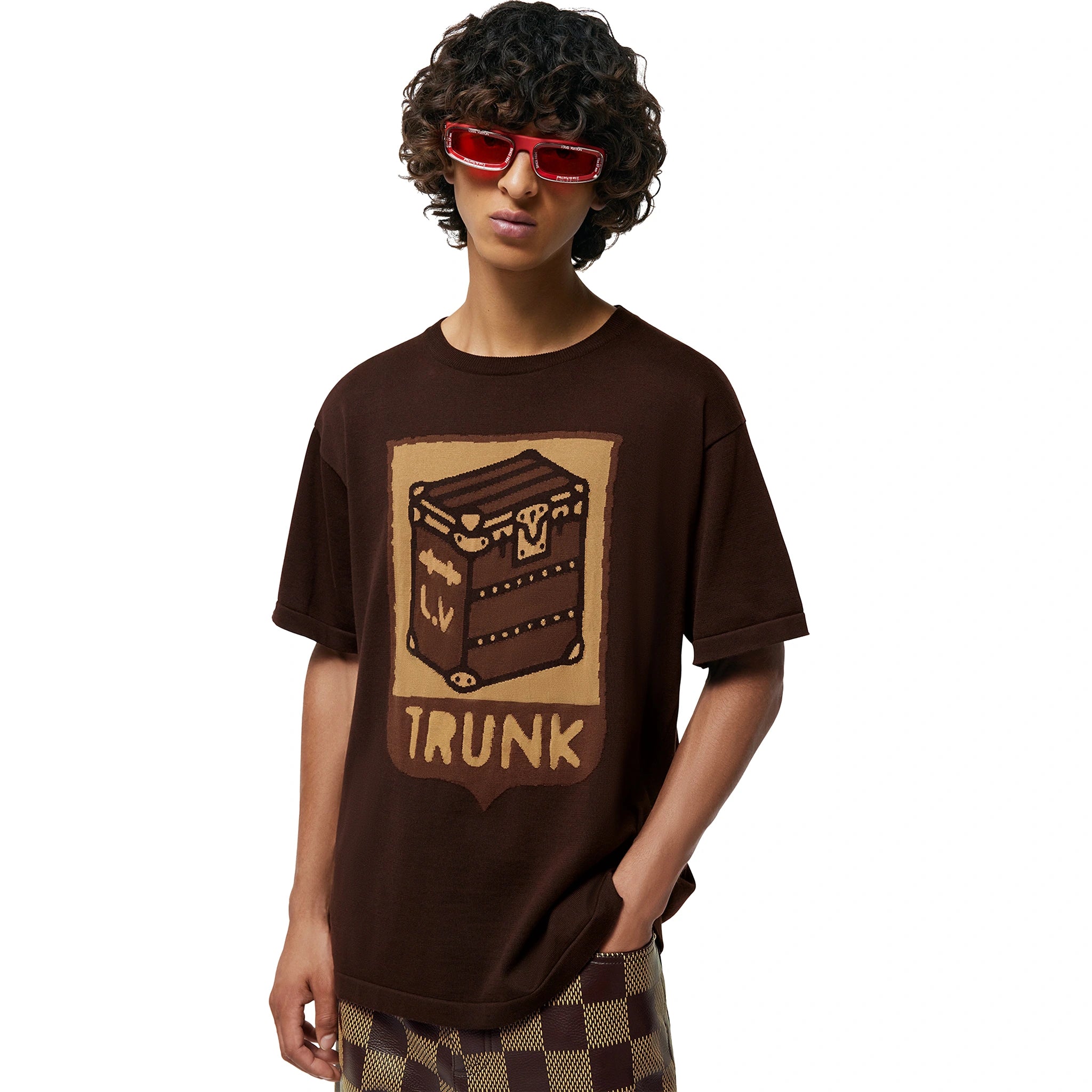 Louis Vuitton Cotton Trunk Print Sienna Brown T-Shirt for Men - Luxury Graphic Tee for Casual Wear & Street Style Outfits