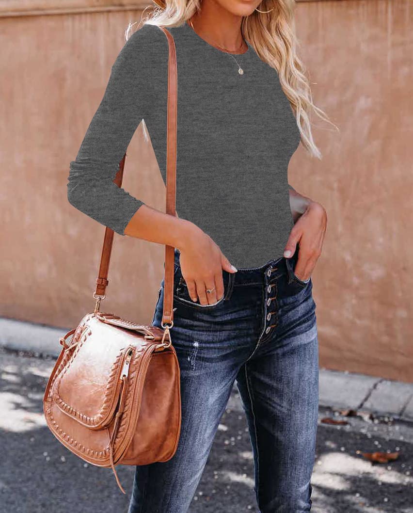 REVETRO Women's Long Sleeve Crewneck T-Shirt - Slim Fit Basic Fall Top for Casual Wear, Work, and Y2K Fashion Outfits | Trendy Going Out Tops for Women