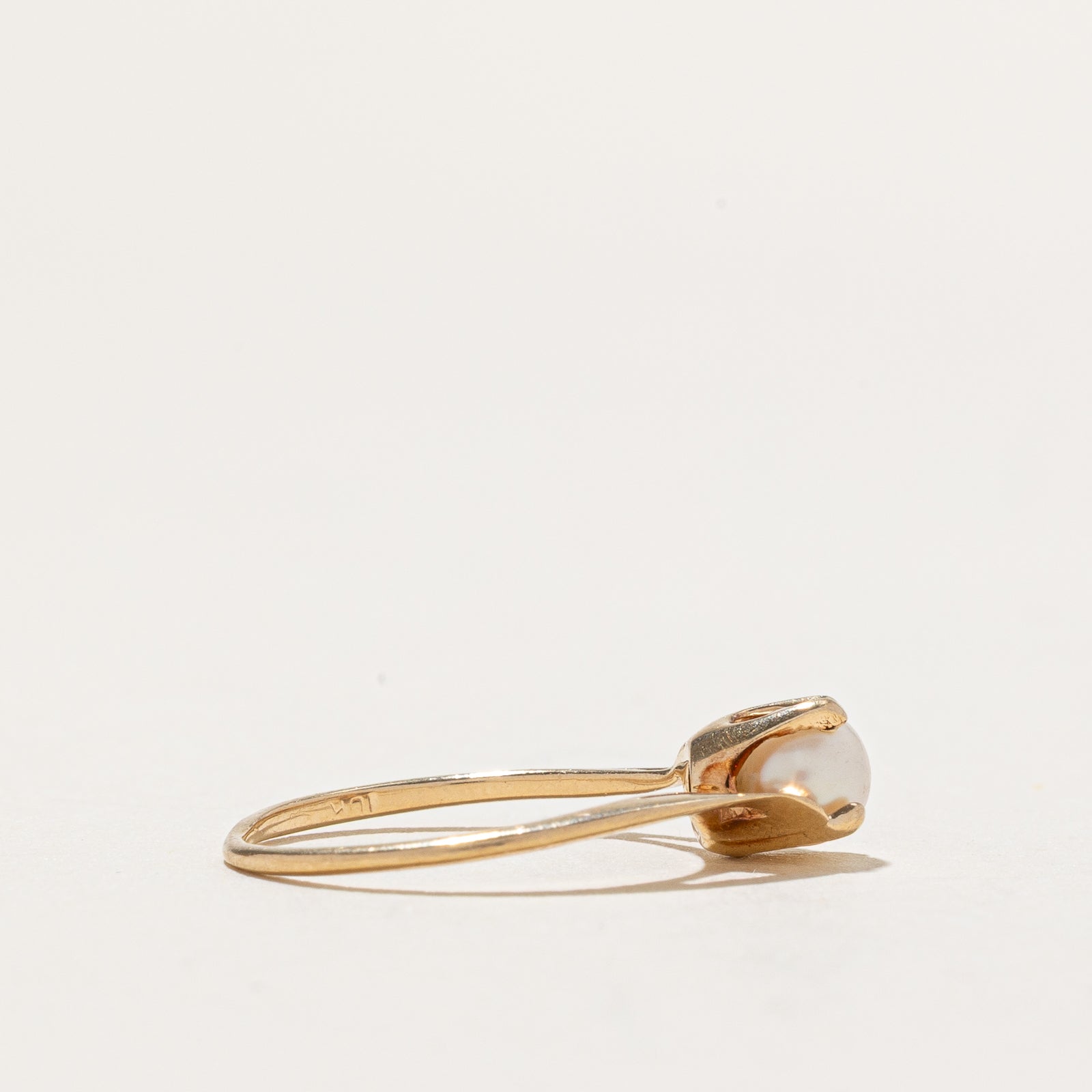 Solitaire Pearl Bypass Ring - 14K Gold Plated Elegant Bridal Jewelry | Size 4 | Perfect for Engagement, Wedding & Anniversary Gifts
