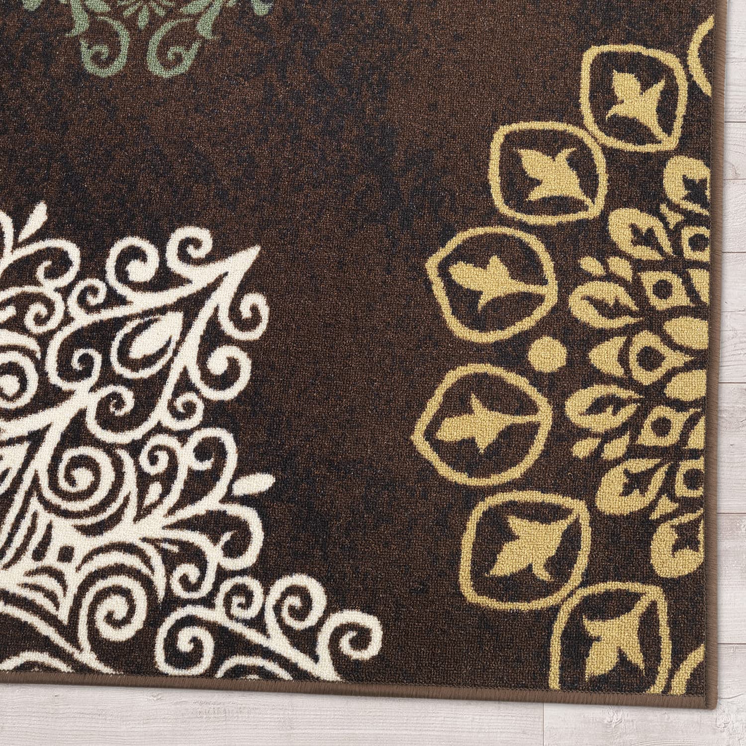 Antep Rugs Modern Floral 8x10 Non-Slip Low Pile Area Rug with Rubber Backing - Brown 7'10