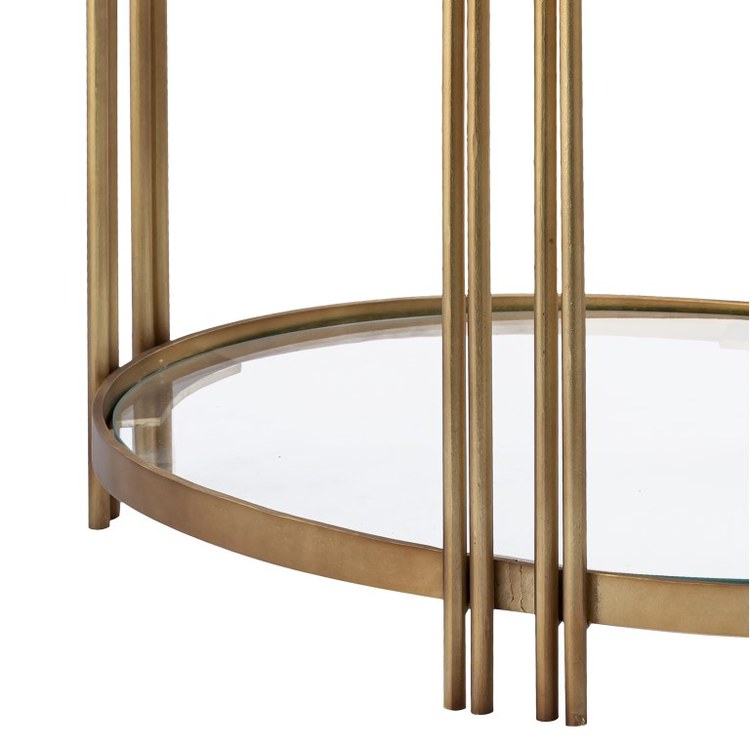 Modern Accent Stool with Arch Design - 23 x 25.5 Inch Brass/Clear Finish - Perfect for Living Room, Bedroom, or Entryway Decor